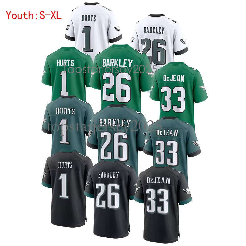2025 New Arrival 1 Jalen Hurts 33 Cooper DeJean 26 Saquon Barkley Youth Top Quality America ed Football Jersey Shirts