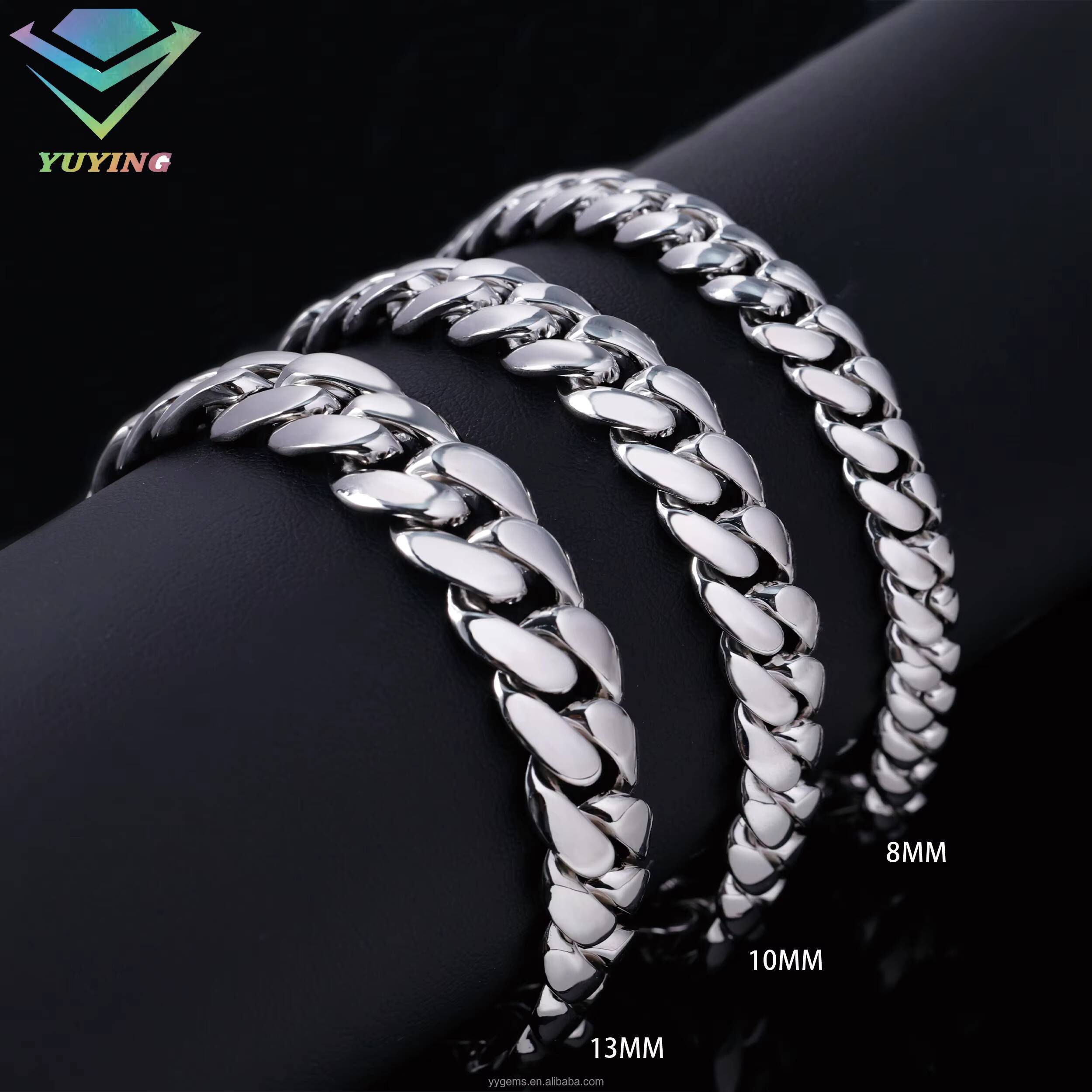 Hip Hop Men Jewelry 13mm 10mm 8mm 925 Solid Silver Gold Plated Rope Chain Necklace Cuban Link Chain
