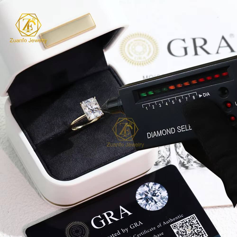 Luxury 18K Solid Gold Radiant Cut D VVS1 Moissanite Engagement Wedding Ring with Hidden Halo Exclusive for Women