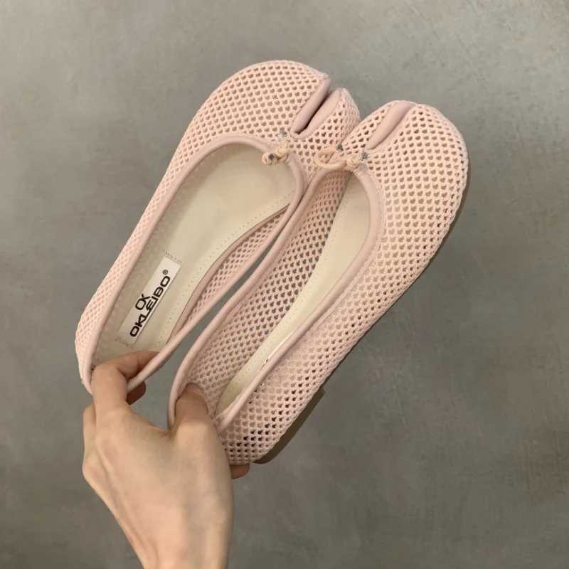 Design Tabi Ninja Wen Round Split Toe Shallow Flat Heel Slip On Dress Shoes Women Mesh Breathable Soft Footwear Y250802