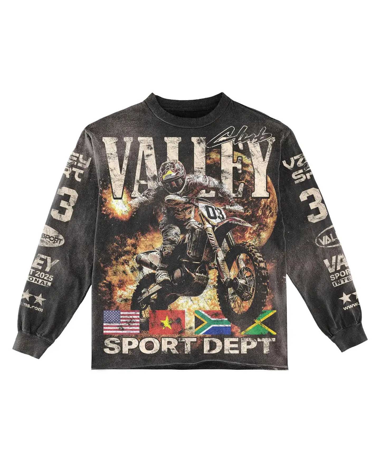 Motorcycle Skull Black Graphic T Shirts Y2K Streetwear Men Oversized T Shirt Retro Harajuku Crew Neck Cotton Long Sleeve Tops X250802