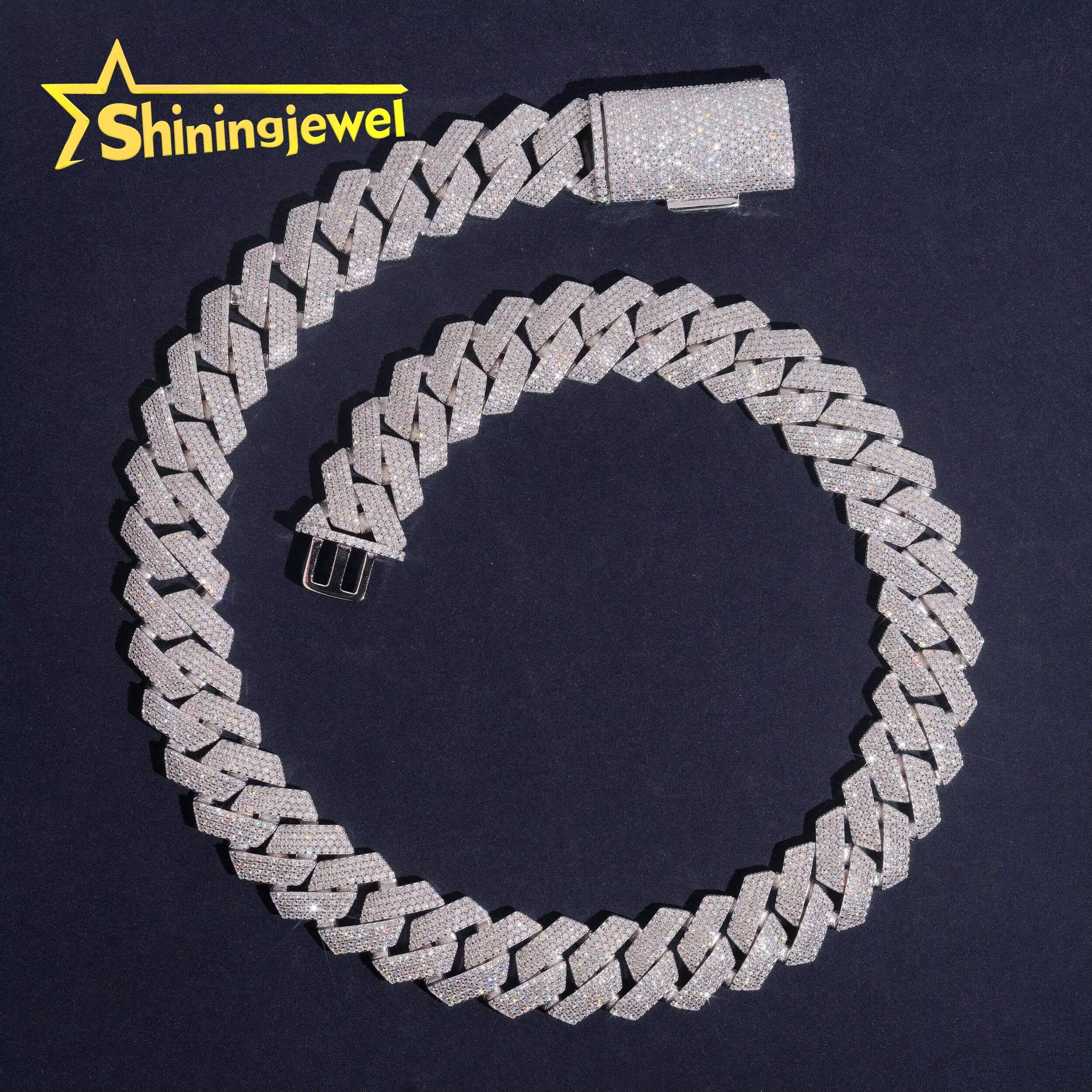 Luxury 20mm 4 Rows VVS Moissanite Cuban Link Chain Fine Jewelry 925 Silver Iced Out Chain Rapper Hip Hop Moissanite Necklace