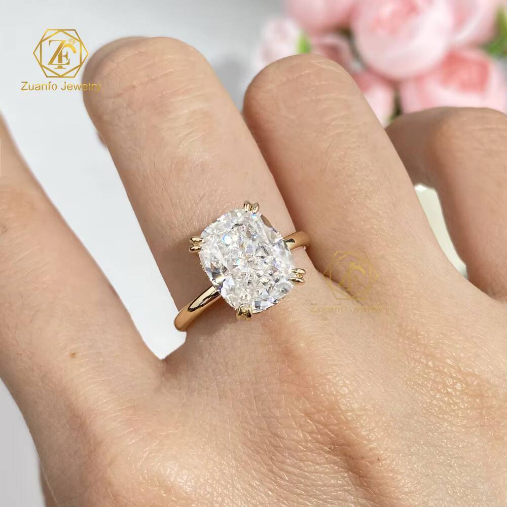 18K Yellow Gold Ring 9x11mm 5 Ct VVS1 D Long Cushion Cut Moissanite Diamond Rings for Wedding