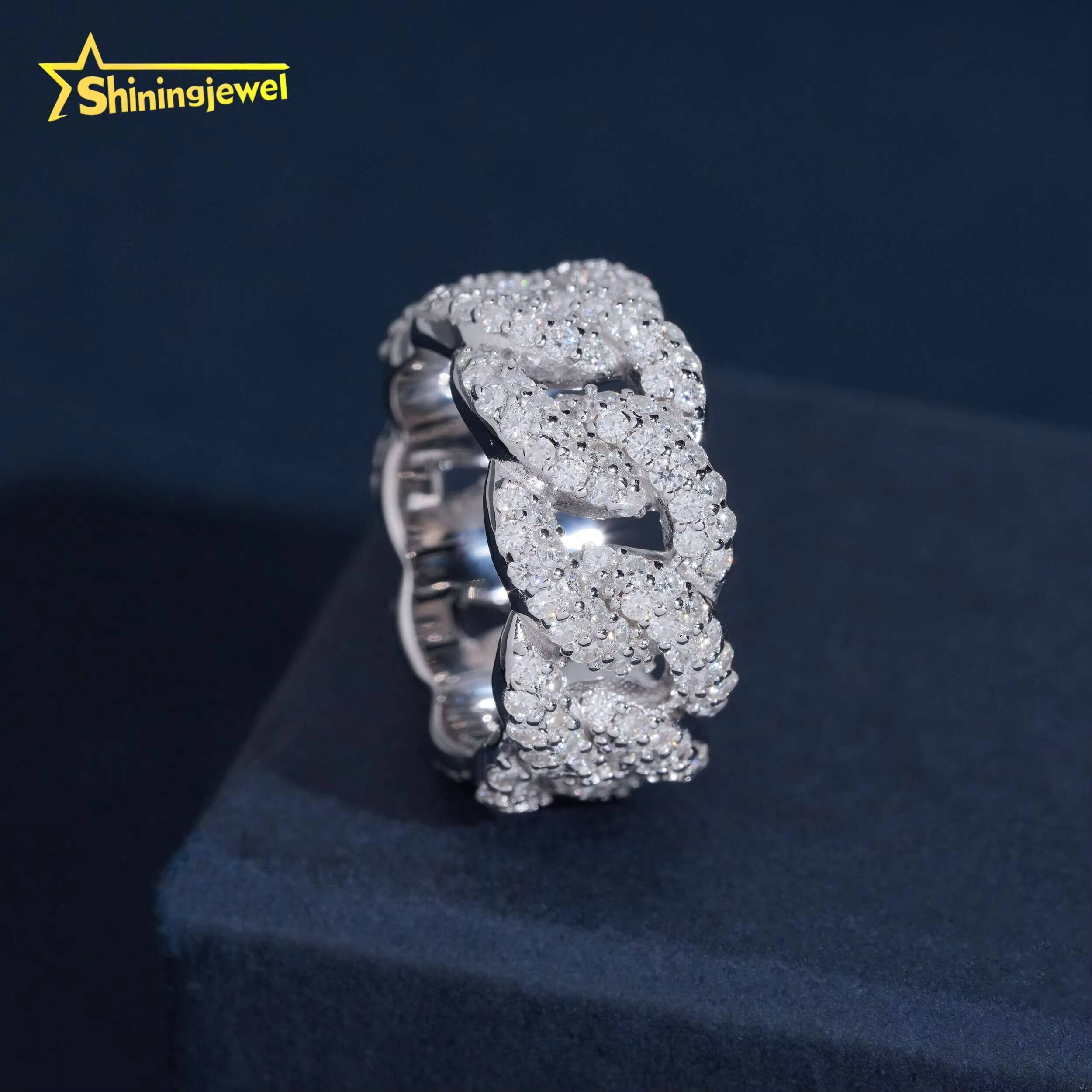 Wholesale Fashion Moissanite Rings Hip Hop 925 Silver Moissanite Diamond Cuban Wedding Ring for Men