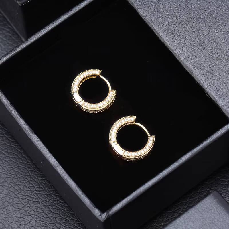 Wholesale Fashion Hiphop Zircon Brass Hoop Earrings for Men Women