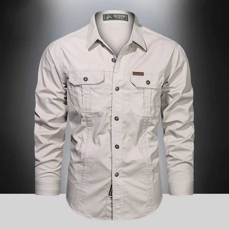 2024 Spring Cotton Cargo Shirt for Men Long Sleeve Multi-Pocket Shirts Outdoor Casual Clothing Military Overshirt Z250802