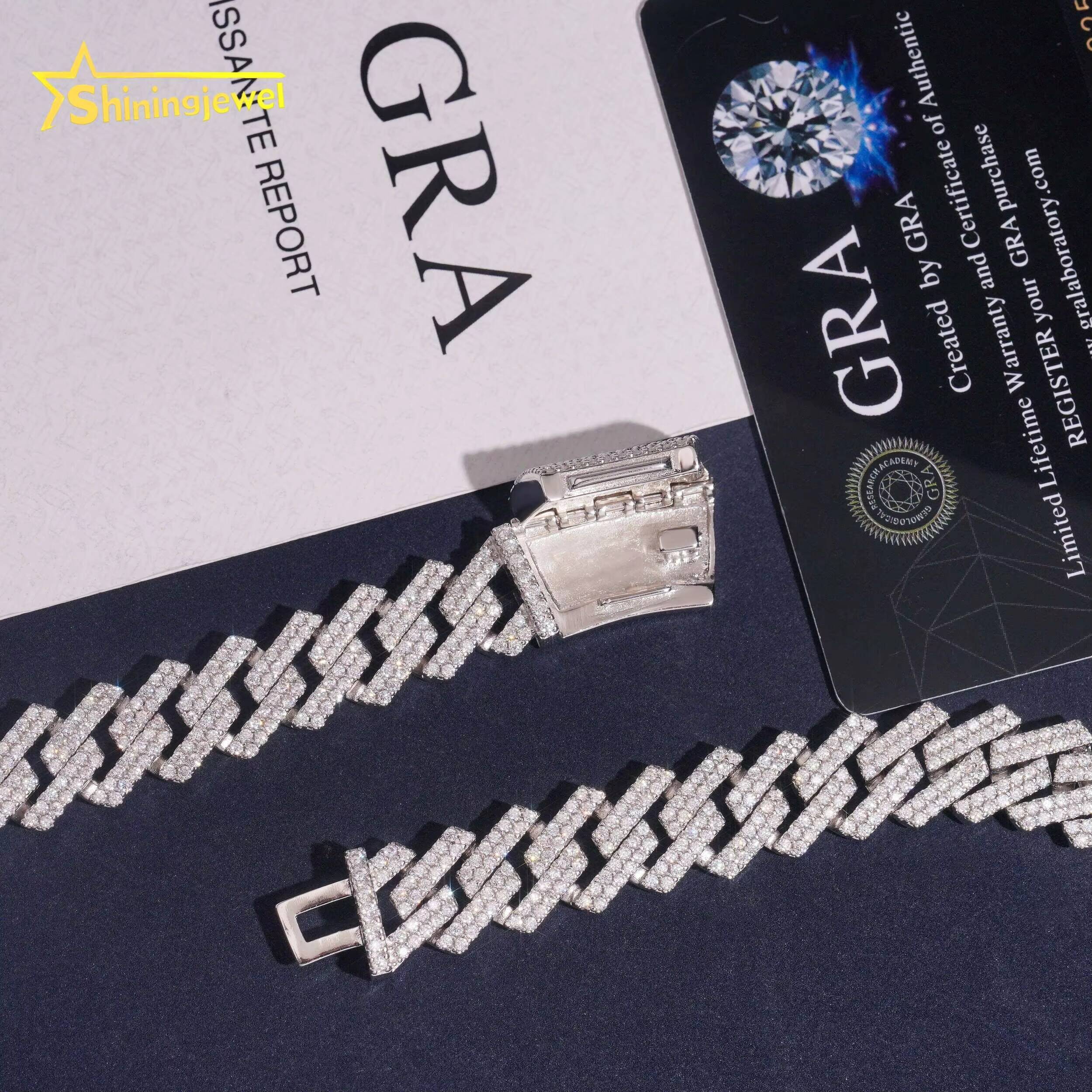 Hip Hop Jewelry 925 Sterling Silver Gold Plated Pass Diamond Test VVS Moissanite 13mm Iced Out Curve Lock Cuban Link Chain