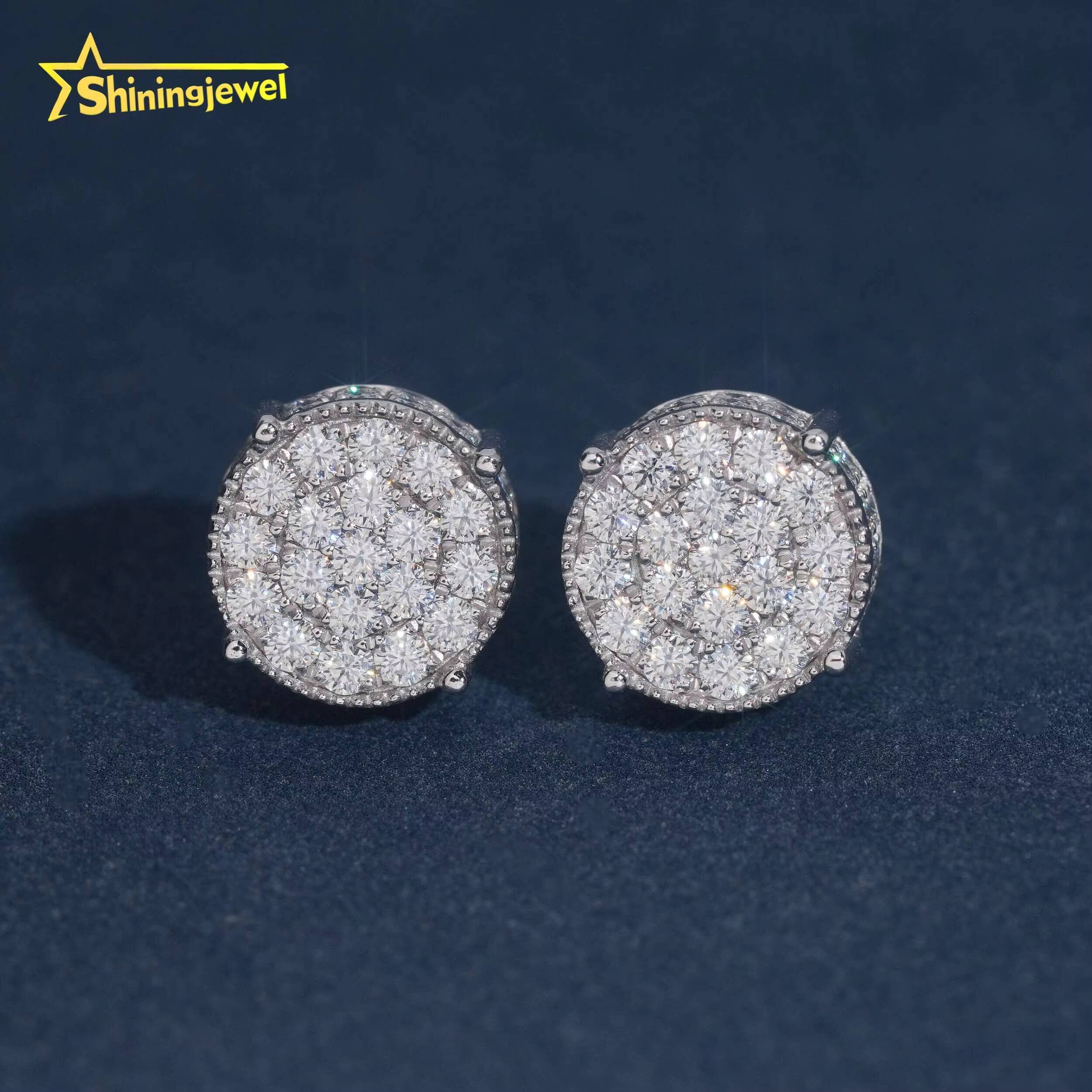 10k Solid Gold Earrings Studs VVS Moissanite Earrings Circle Cluster Rapper Jewelry GRA Certification Iced Out