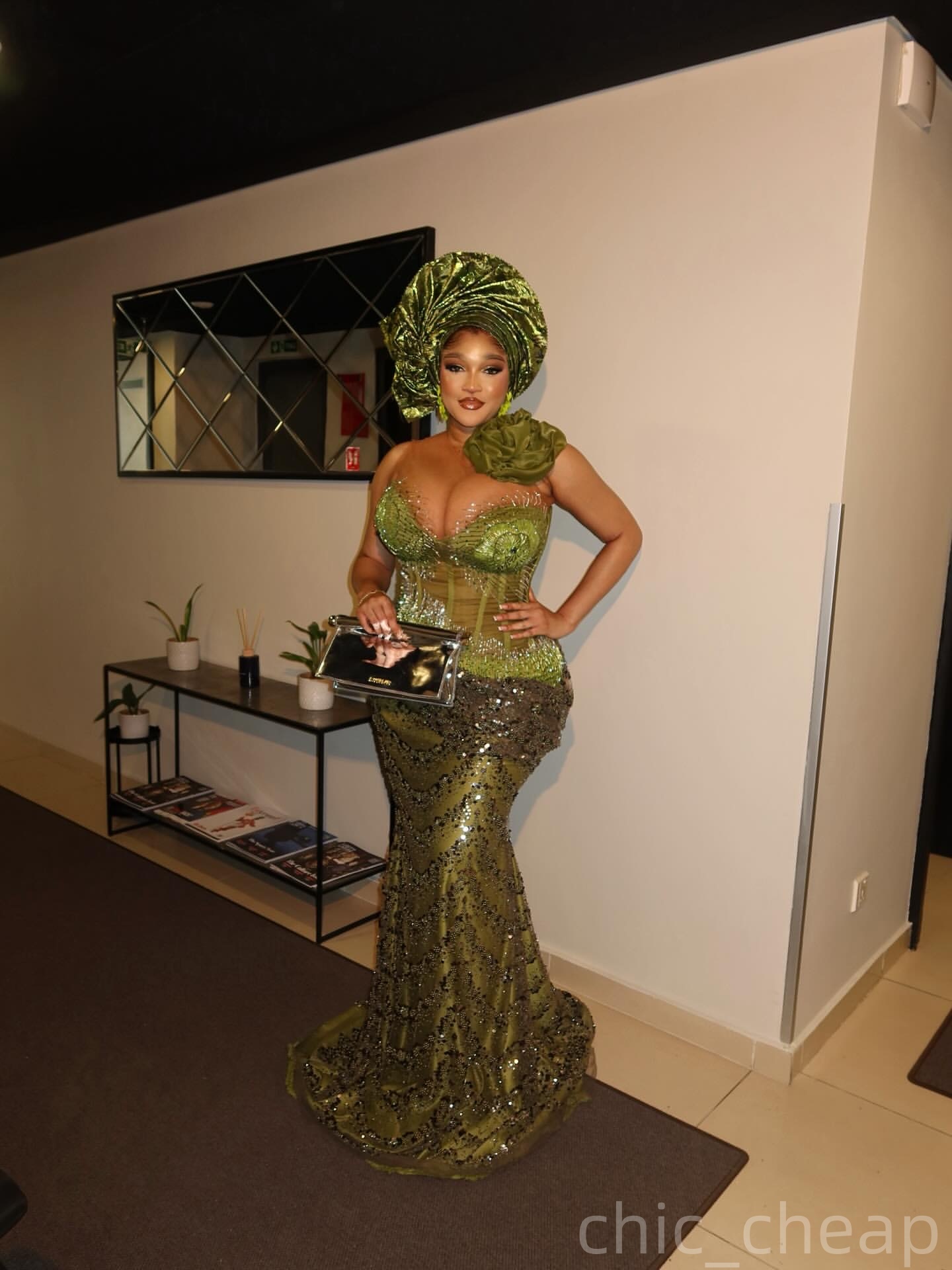 Mermaid Olive Green Prom Dresses 2025 Flower Beaded Sequined Evening Formal Party Second Birthday Engagement Gowns Plus Size Dress For Special Occasio
