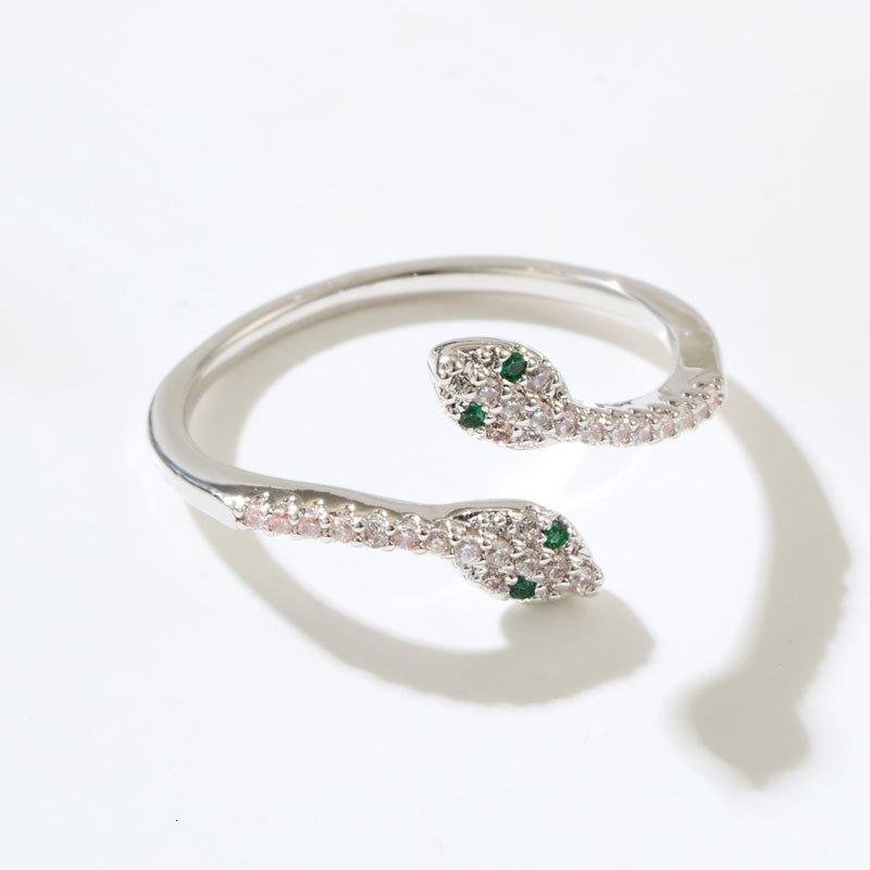 High End Double Headed Snake Designer Jewelry Wedding Rings Open Ring Fashion Light Luxury Micro Inlaid Full Zircon Animal Ring Adjustable Women'