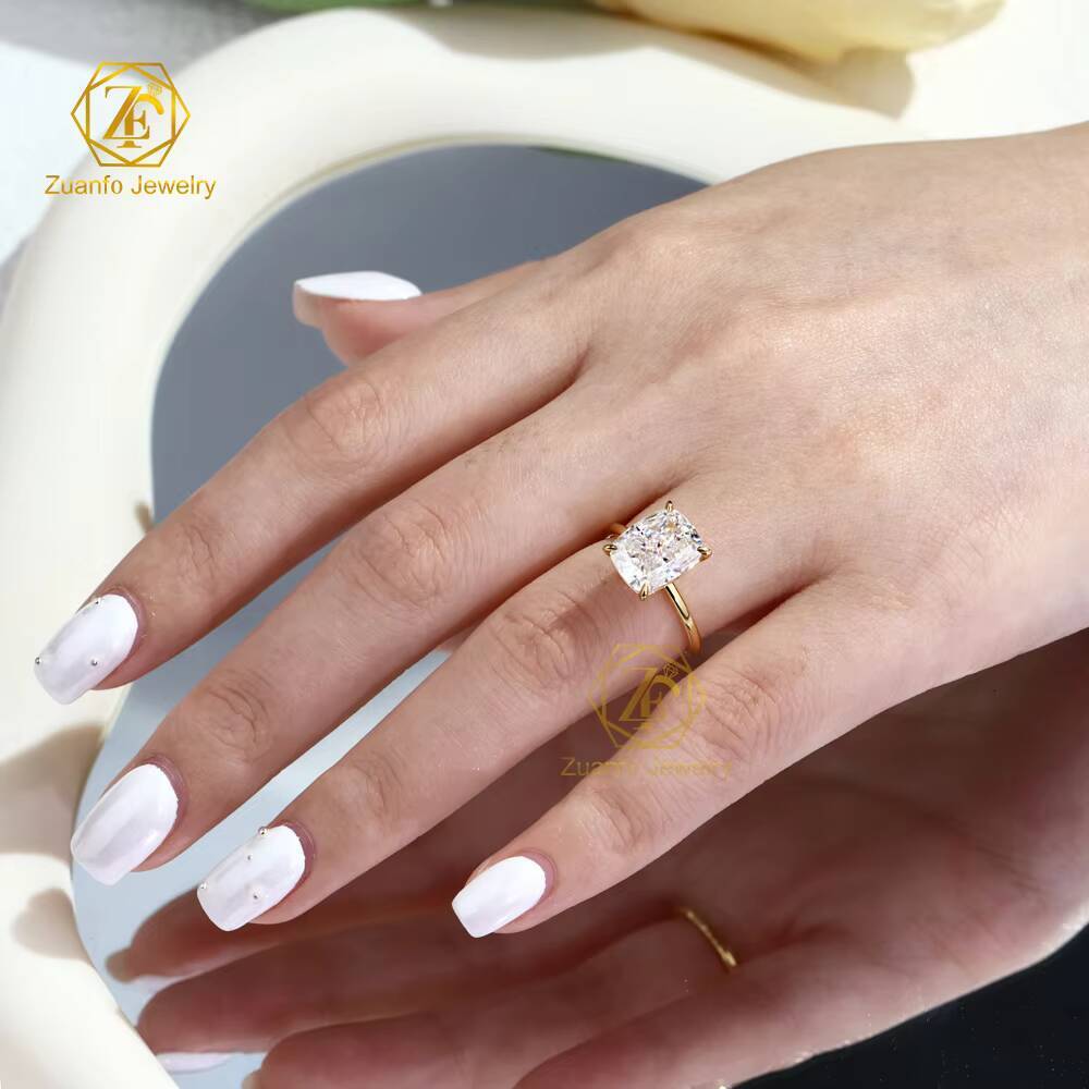 Luxury 5CT VVS Moissanite Solitaire Engagement Wedding Ring Cushion Cut with 18K Gold for Women