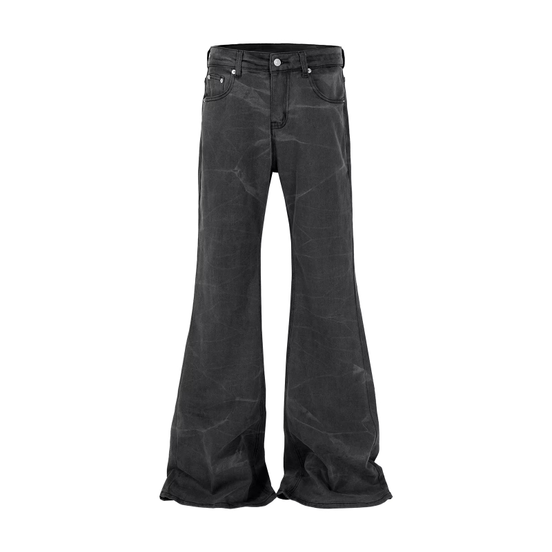MIJKO Streetwear Washed Water Wave Patterned Micro Flared Jeans for Men Straight Pantalones Hombre Casual Baggy Denim Trousers