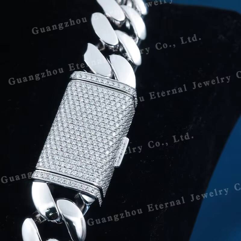 Factory Custom Fine Hip Hop Real S925 Silver Solid Gold Plated Moissanite Lab Diamond Miami Cuban Link Chain Necklace