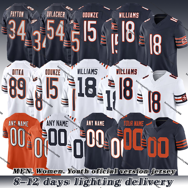 18 Caleb Williams jersey 15 Rome Odunze 2 DJ Moore Bears Football Jersey Brett Rypien Tyson Bagent Keenan Allen Cole Kmet Khalil Herbert Odunze Montez sweat jersey