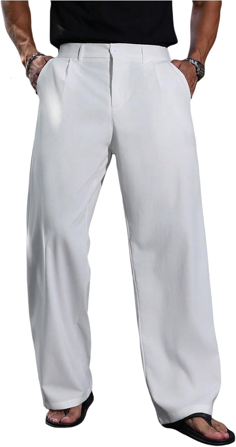 Men's Baggy Dress Pants Old Money Wide Leg Slacks Relaxed Fit Work Trousers