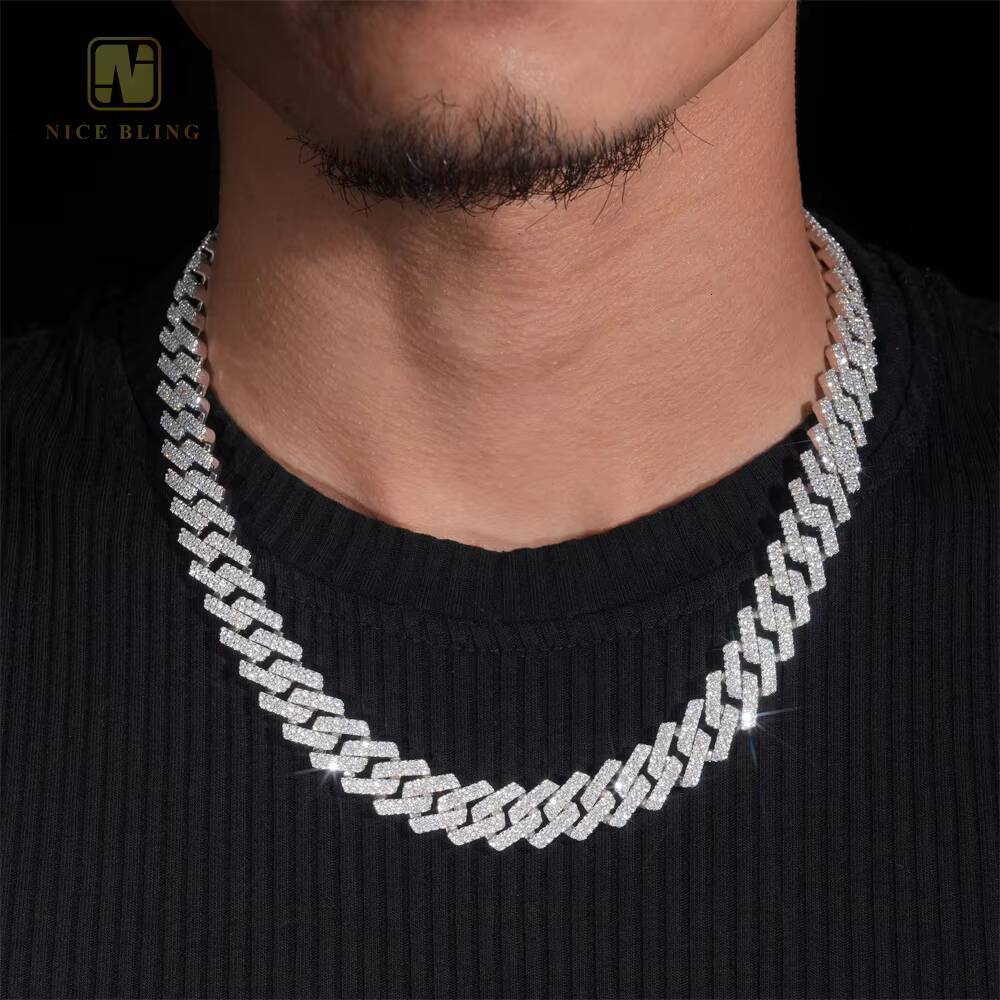 Hot Sale 13mm 13.5mm 15mm Custom Hip Hop Jewelry Iced Out Cuban Link Chain 925 Sterling Silver VVS Moissanite Diamond Necklace