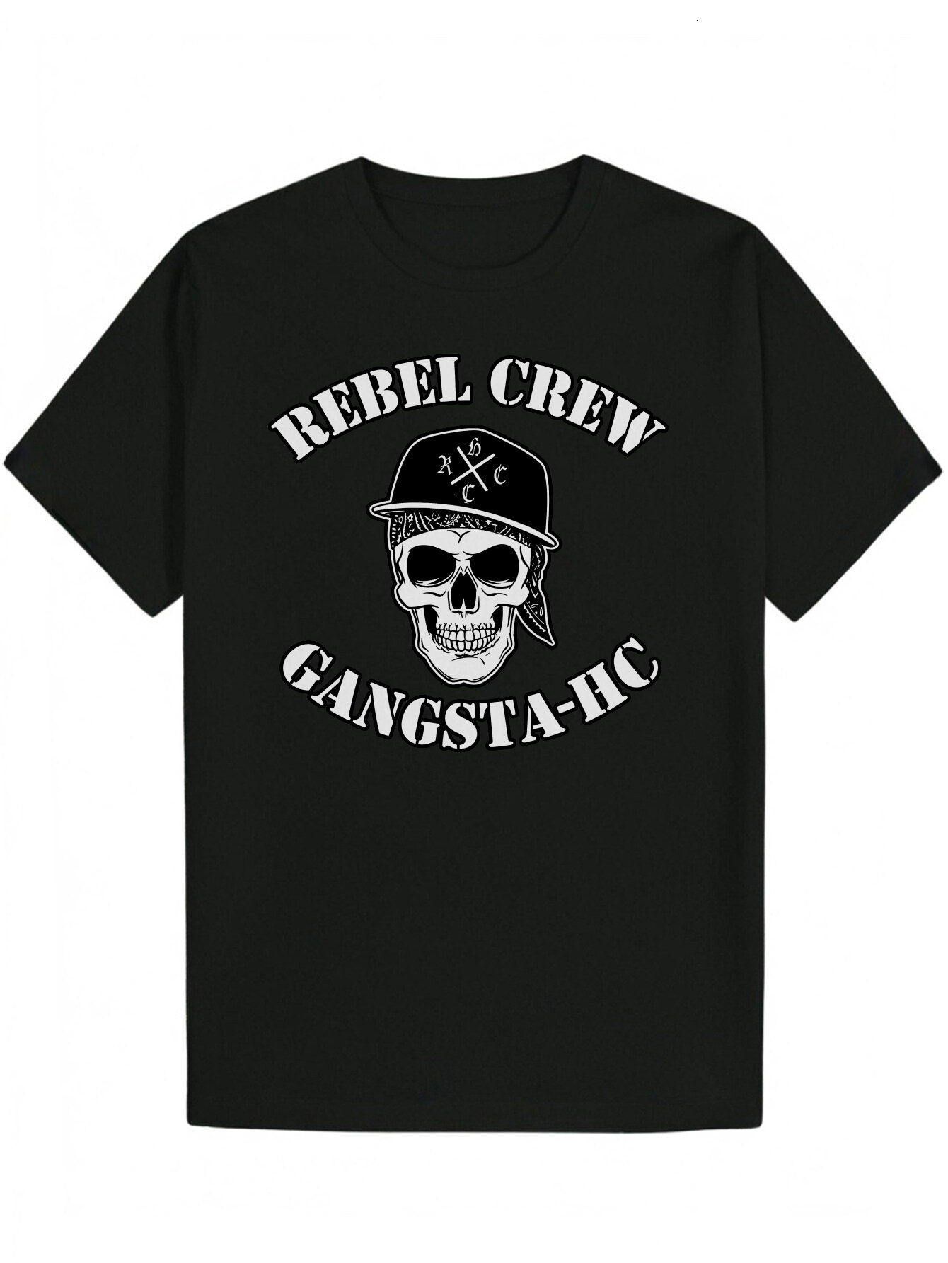 Men's Black Rebel Gangsta HC Pattern T-Shirt - 100% Polyester Summer Casual T-Shirt, Skull and Cross Sword Design, Lightweight 180gsm Breathable 