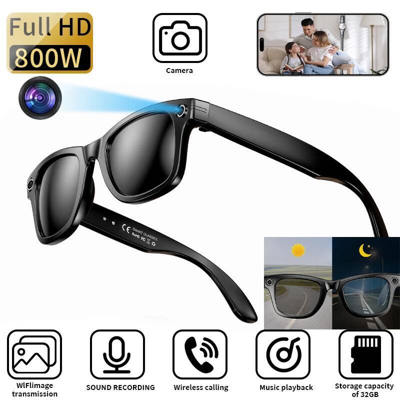 Upgrade Camera AI Voice Assistant Sunglasses Video Audio Anti-Shake Waterproof Noise Reduction Headphones Smart Glasses