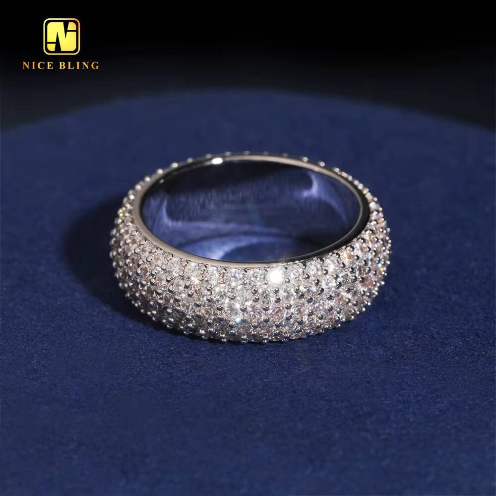 Ready To Ship 5ROW Diamond Daily Wear Men Ring Hip Hop CZ Jewelry Rapper Brass 5A Cubic Zirconia Fully Iced Out Diamond Ring