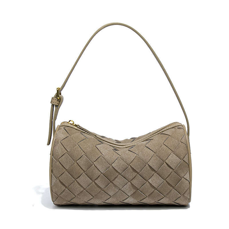 Women Designer Autumn Winter Suede Cylinder Woven Single Shoulder Crossbody Underarm Handheld Pillow Bag