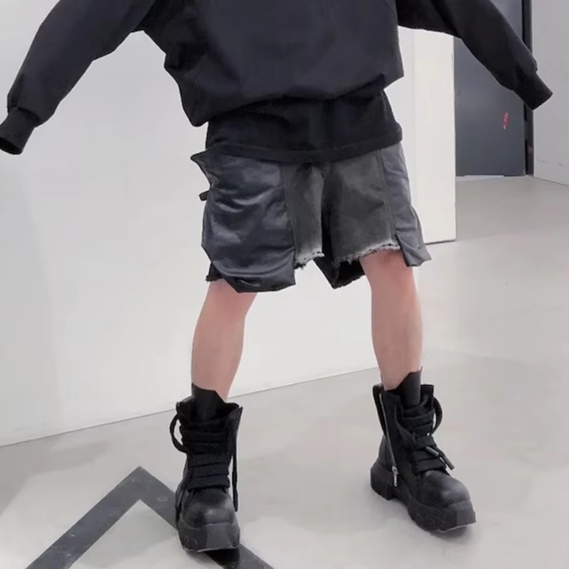 MIJKO Streetwear New Summer Brush Wax Coated Denim Shorts with Rough Edges Mens Vintage Black Frayed Baggy Jeans Oversized Loose Short