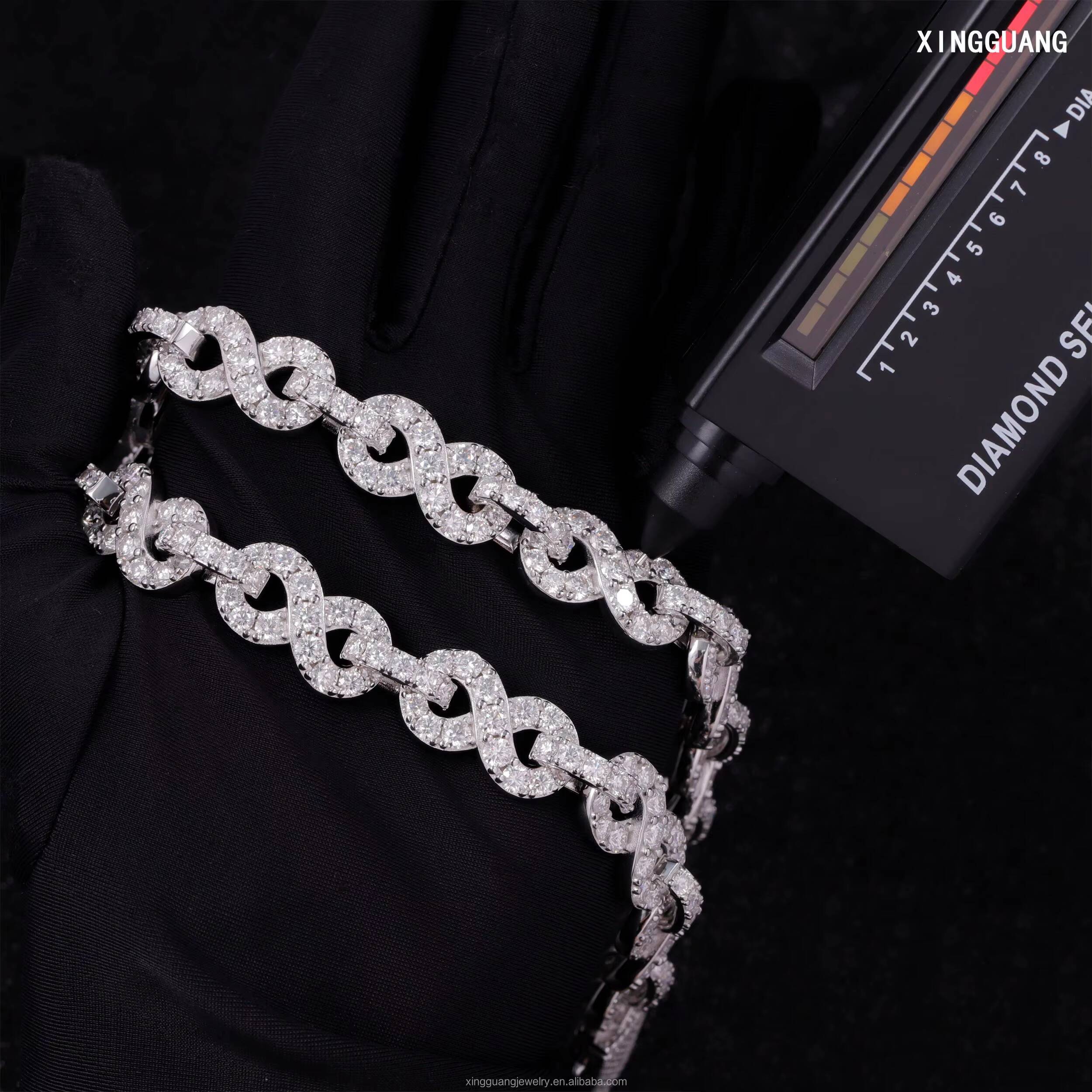 Hip Hop Fashion Trendy 925 Silver Vvs Round Moissanite Diamond Infinity Link Chain Best Quality Sterling Silver Custom Jewelry