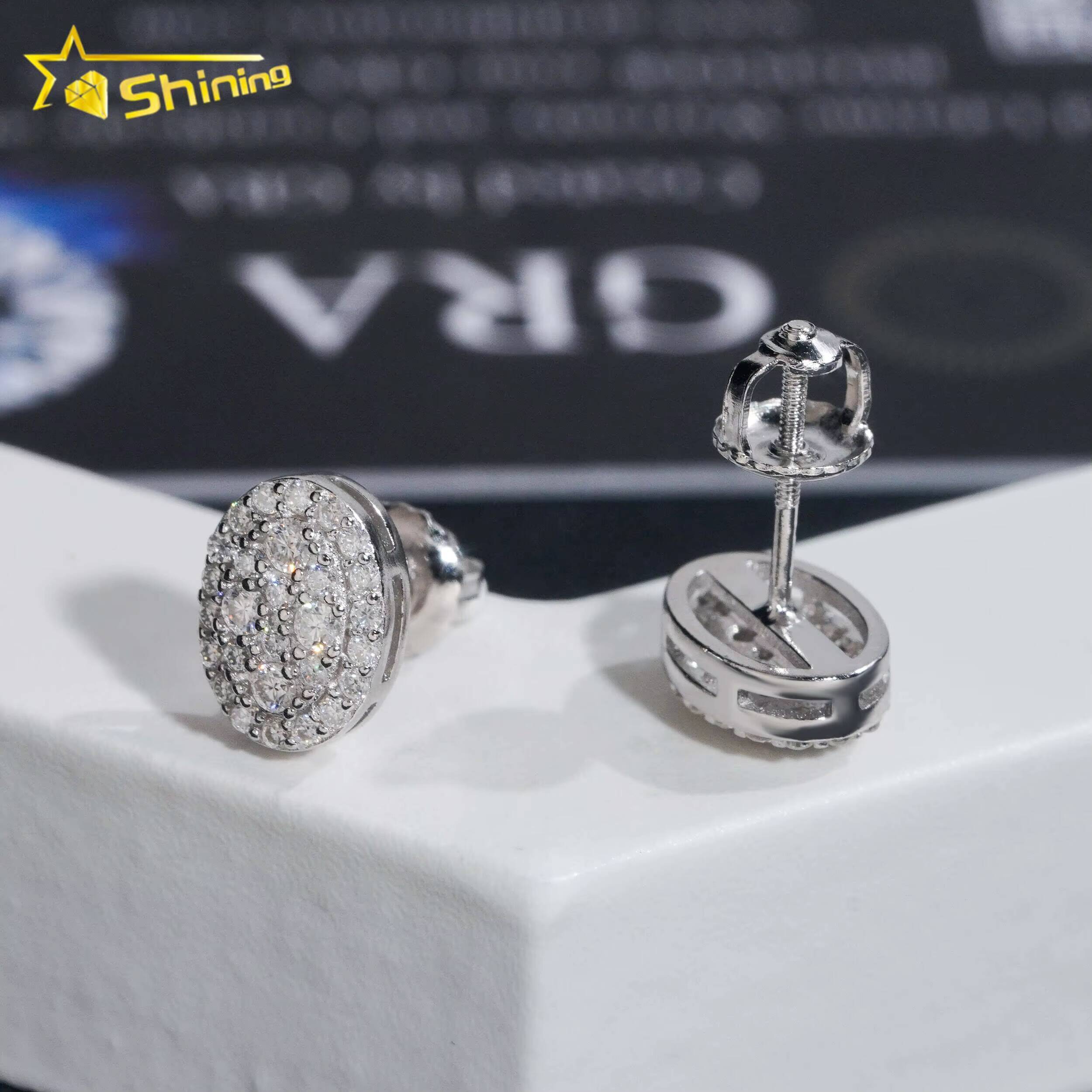 Fine Jewelry Iced Out Oval Shape Hip Hop Pass Diamond Tester 925 Sterling Silver Moissanite Stud Earrings