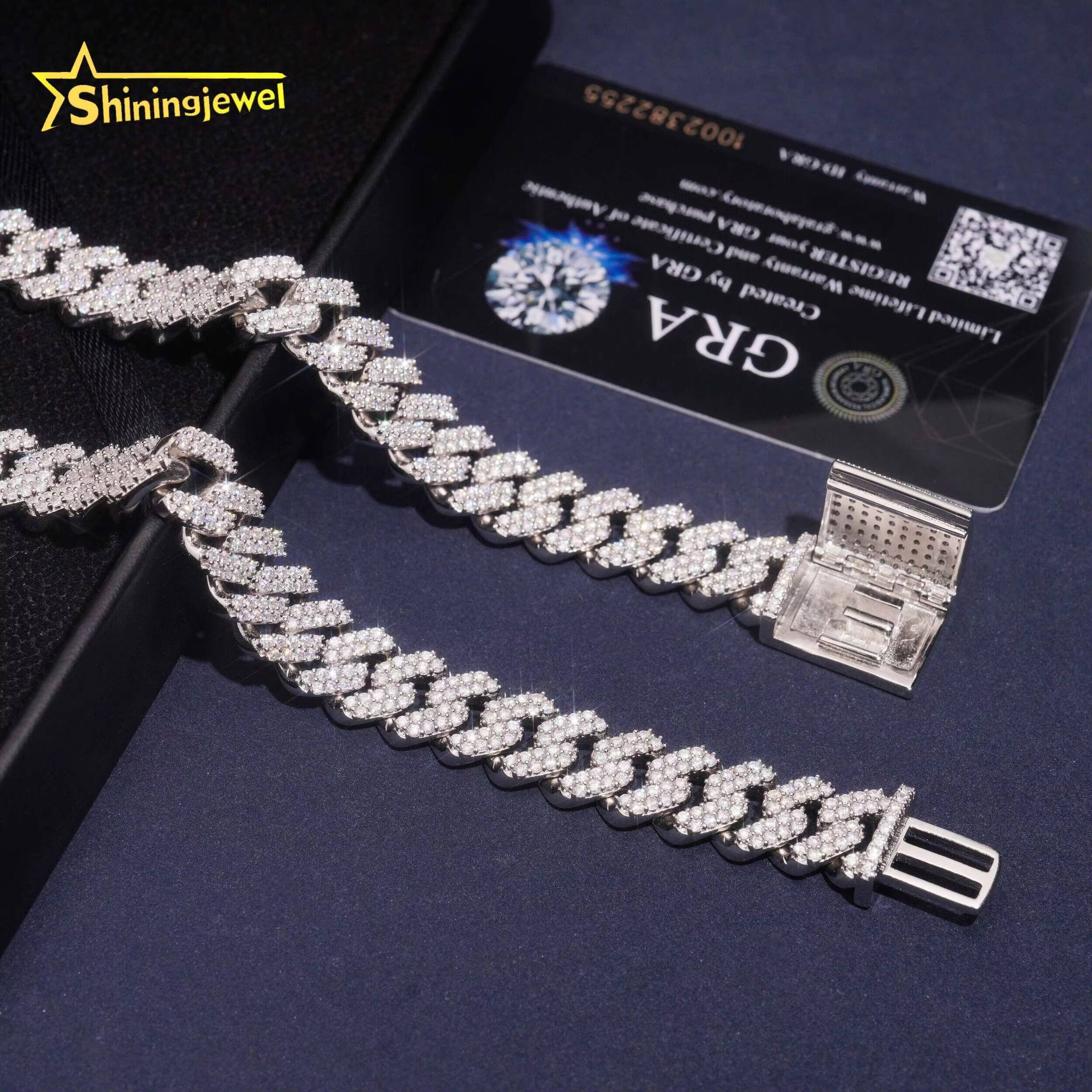 S925 VVS Moissanite 2 Rows Cuban Link Chain Pass Diamond Test GRA Moissanite Hip Hop Jewelry