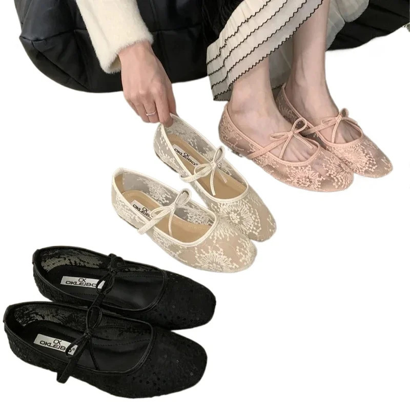 2025 Spring Autumn Lace Women Mary Jane Shoes Fashion Slip On Comfort Street Style Soft Sole Female Dress Flats Shoes 250730