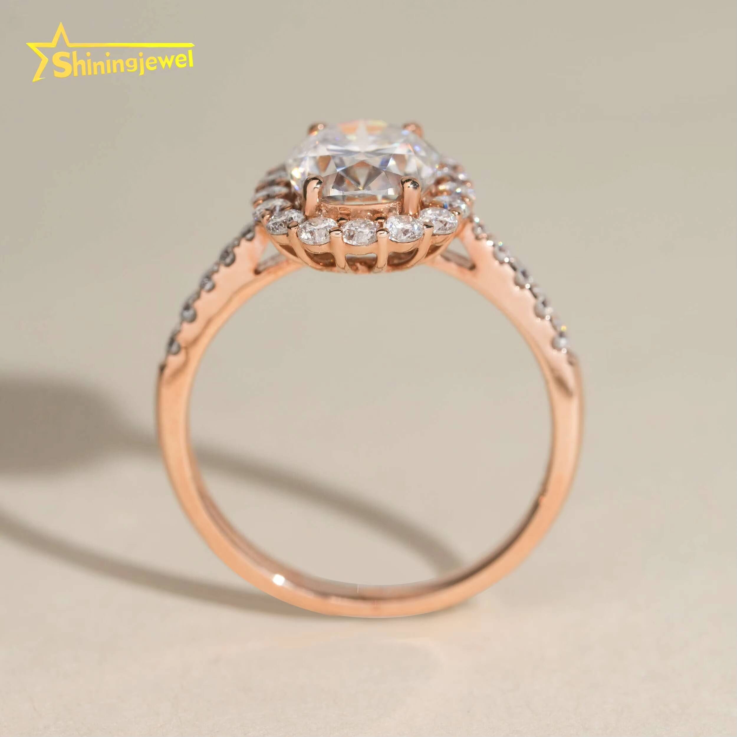 14K Solid Gold Women Ring Halo Rings Oval Cut Moissanite Engagement Rings for Women Pass Diamond Tester