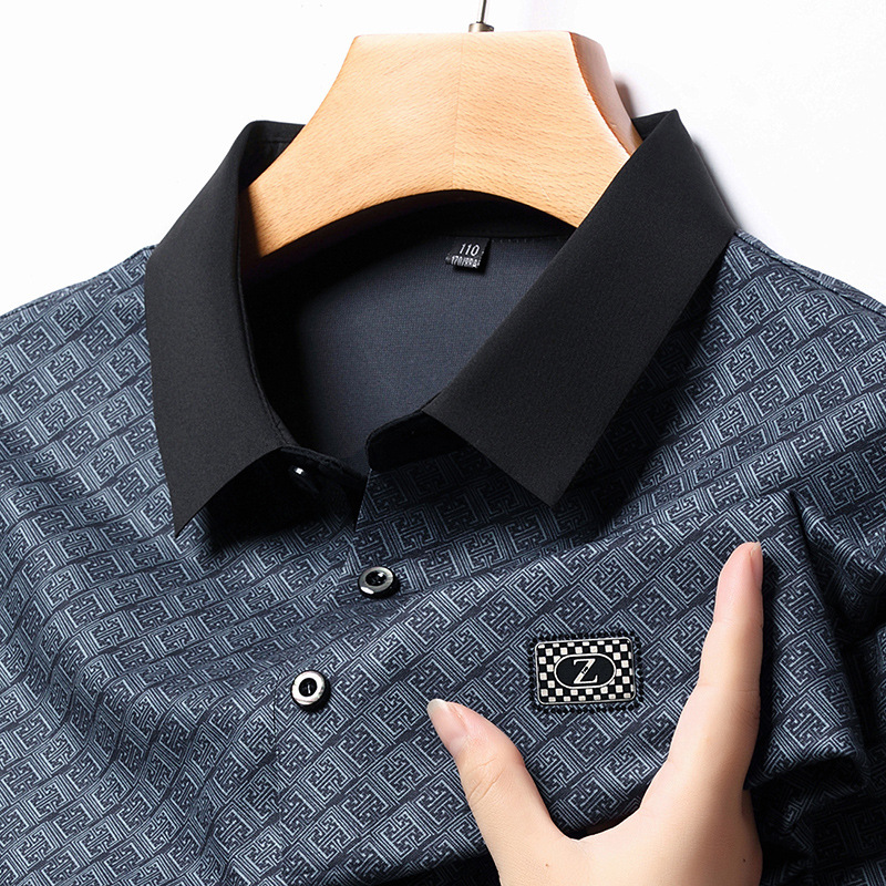 Men's long-sleeved men's polo shirt new business middle-aged dad dress spring and autumn casual loose pattern bottoming shirt