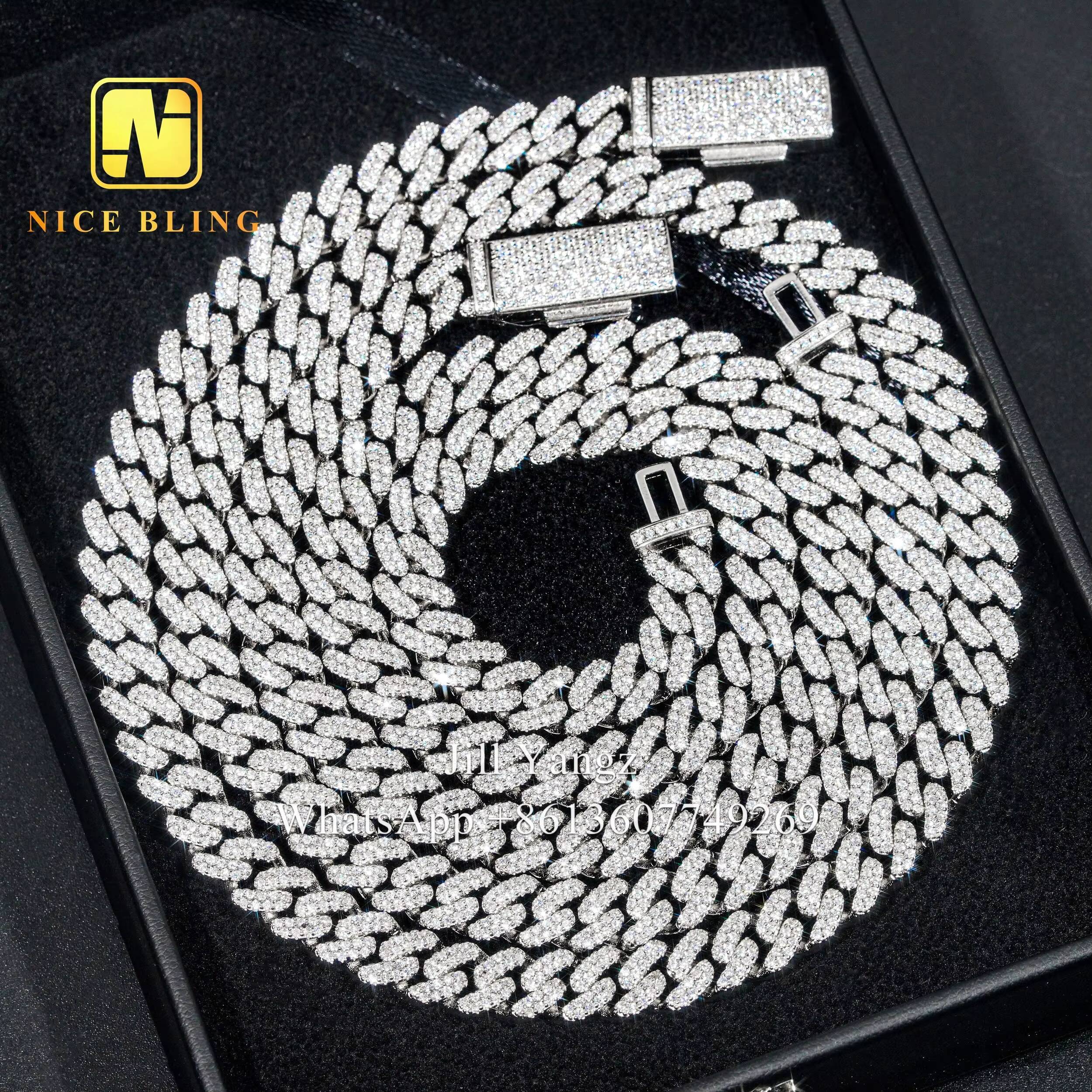 Affordable 8mm Moissanite Cuban Chain 18k Gold Plated Necklace 925 Sterling Silver Cuban Link Chain Moissanite Cuban Bracelet