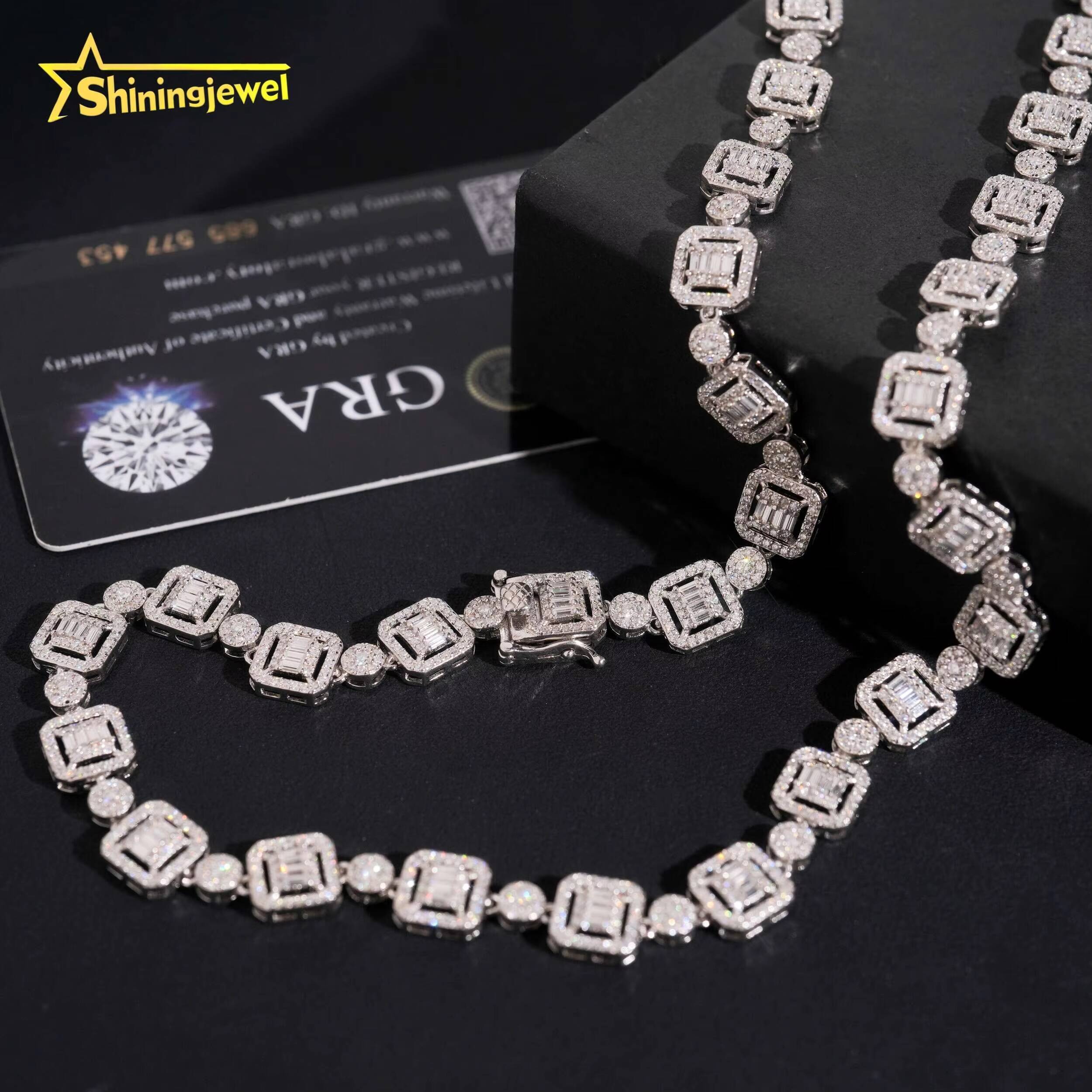 GRA Certificate High Quality 9.5mm VVS Moissanite Silver 925 Iced Out Chain Diamond Necklace