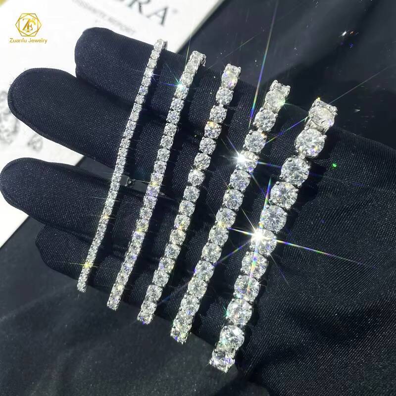 Zuanfo D VVS 925 Silver Moissanite Tennis Bracelet with Round Diamond Gold Plated Fashionable Jewelry for Gift