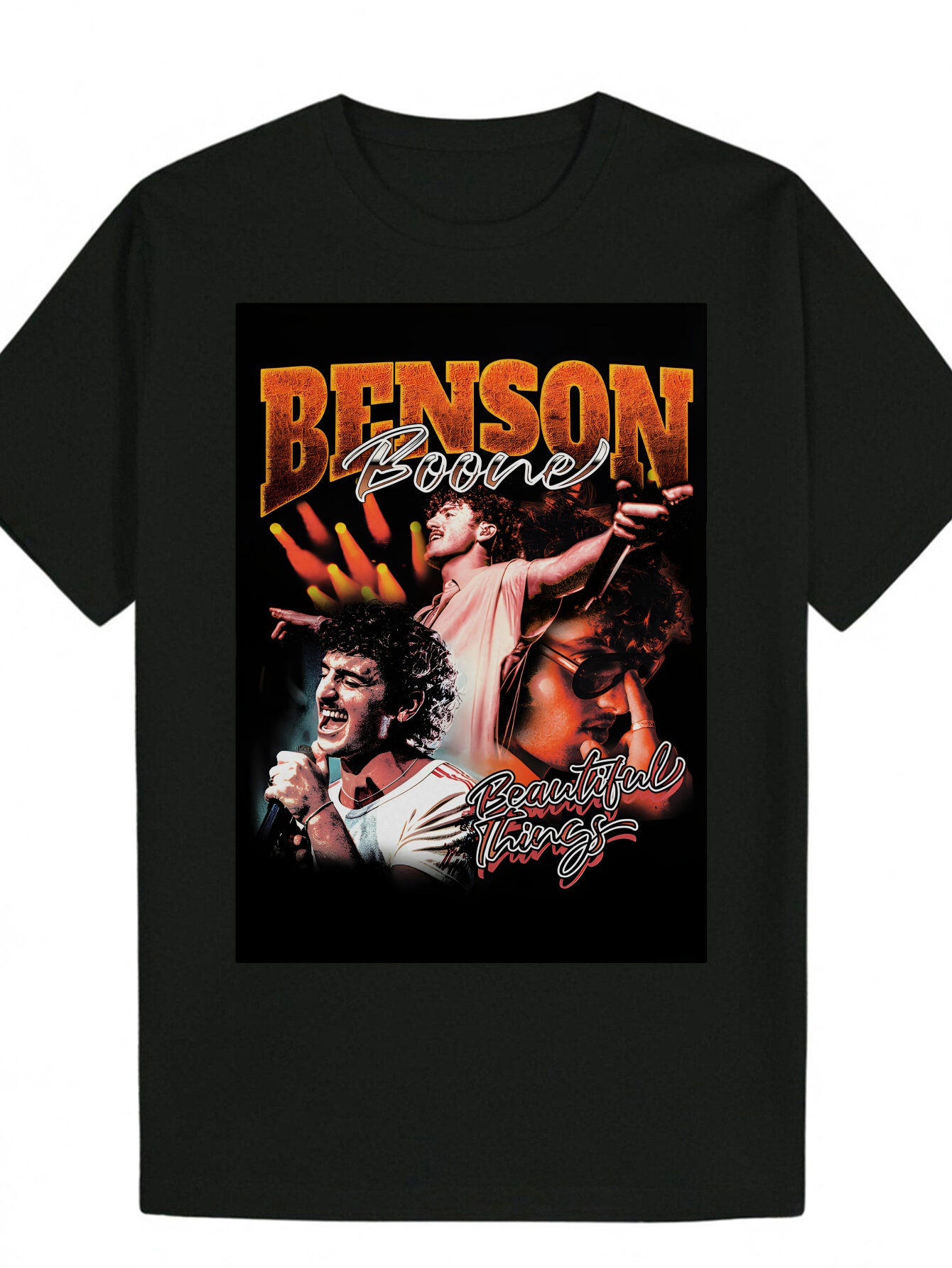 Men s Summer Round Neck Polyester T Shirt with Vibrant Benson Bone Band Design Black Elastic Fabric Suitable for Casual Wear Breathable Clothing rock 