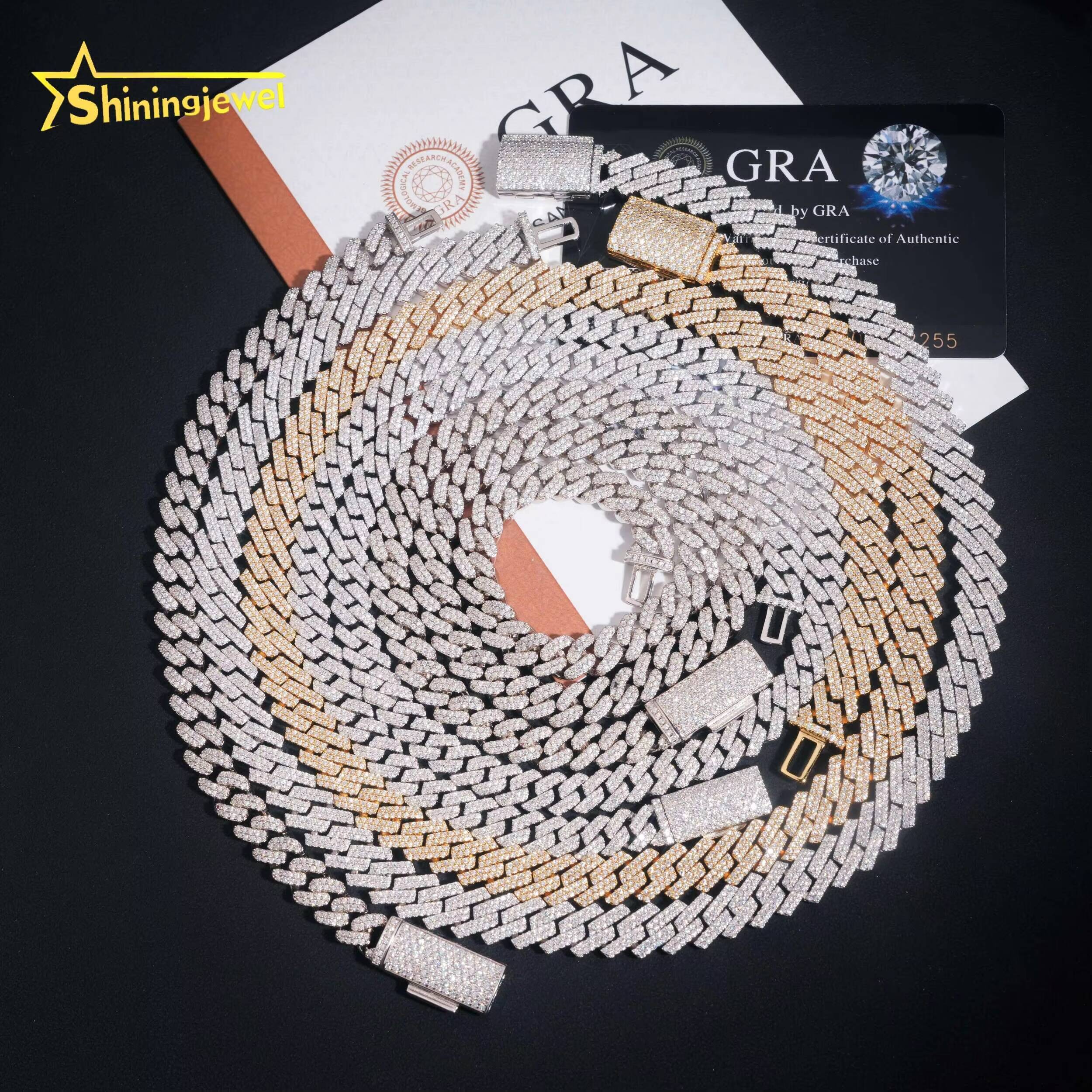 Ready to Ship Hip Hop Jewelry 925 Sterling Silver Gold Plated Pass Diamond Test VVS Moissanite Iced Cuban Link Chain Necklace