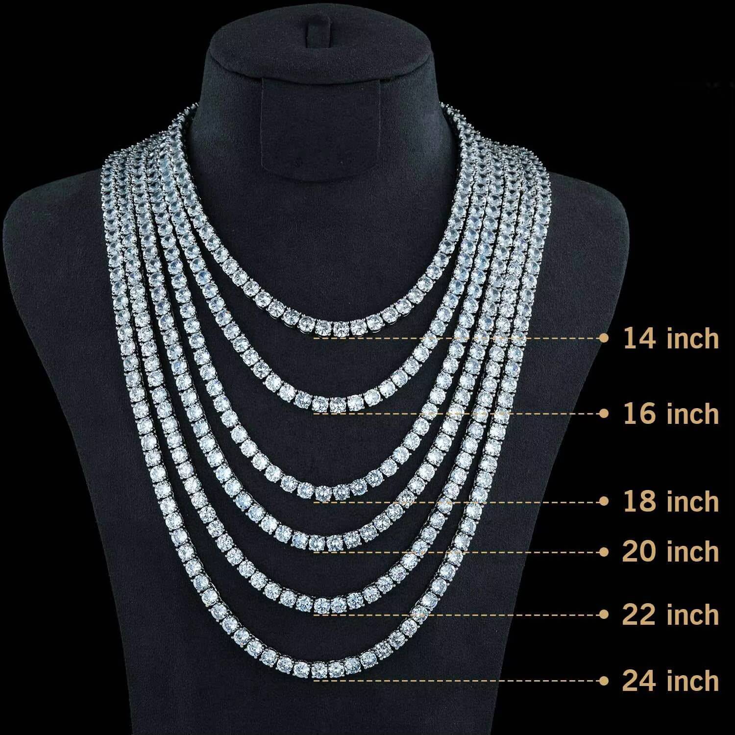 Wholesale Hip Hop Jewelry Fashion Iced Out 18K Gold Plated 925 Silver Brass Zircon Tennis Chain Necklace for Men Women
