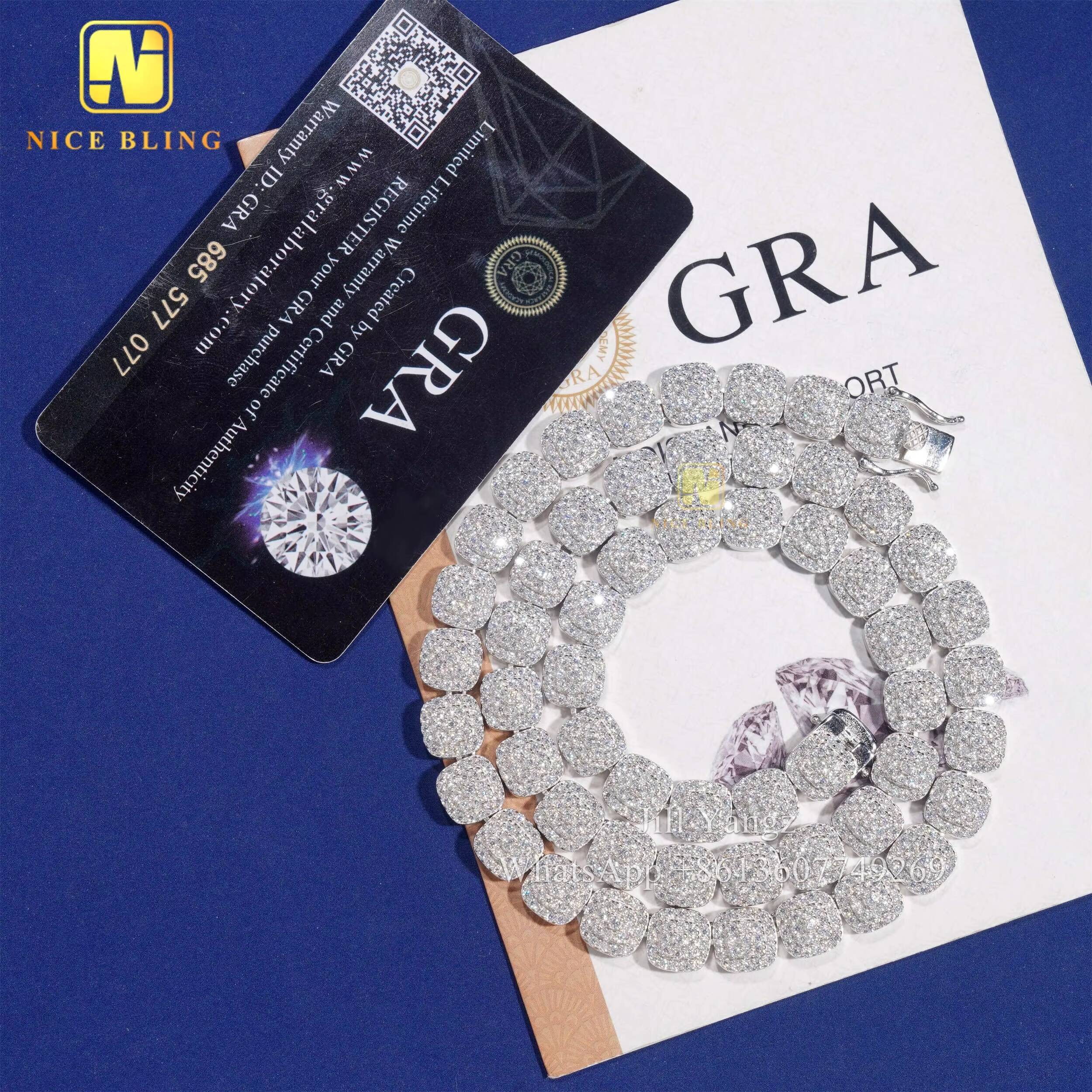 9mm Square Shape Cuban Link Chain Moissanite 925 Silver Moissanite Cuban Bracelet Hip Hop Rock