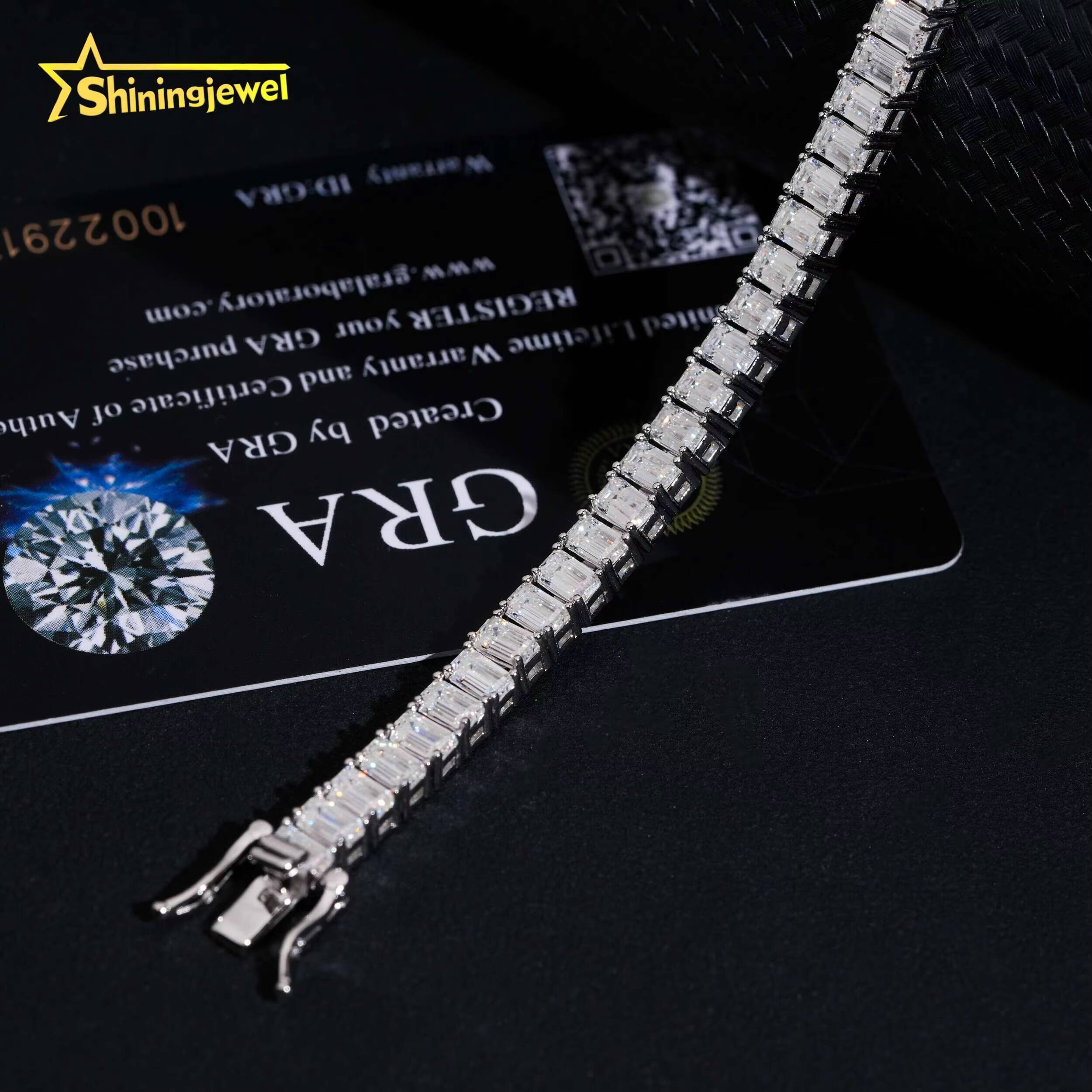 New Arrival Unisex Fashion Diamond Find Jewelry 925 Silver 3*5mm Emerald Cut Tennis Hip Hop Iced Out Moissanite Bracelet