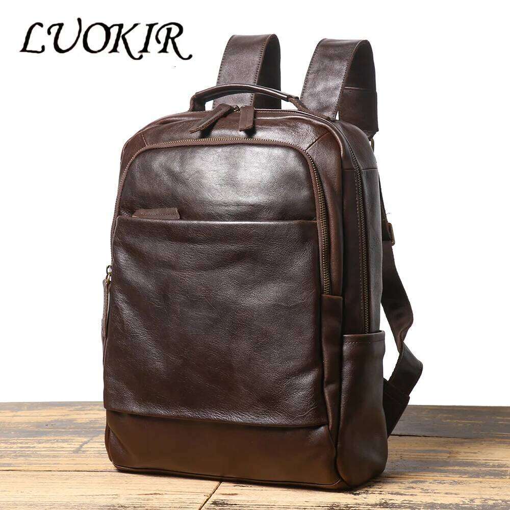 LUOKIR Men's Genuine Leather Double Shoulder Backpack: Cowhide Fits Into Rolling Suitcase Travel Bag Large Capacity Laptop Ba 250731