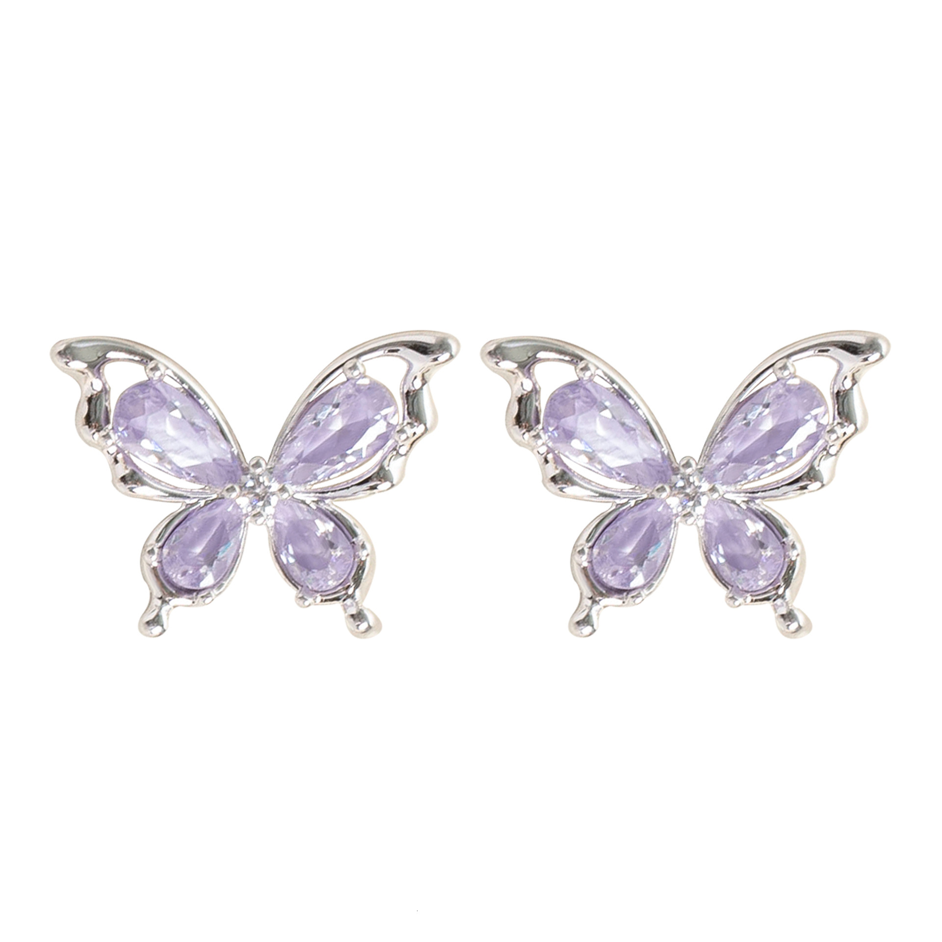 Sier Needle Sweet Versatile Fresh Ice Crystal Zircon Butterfly for Women High-end Light Niche Minimalist Style Earrings