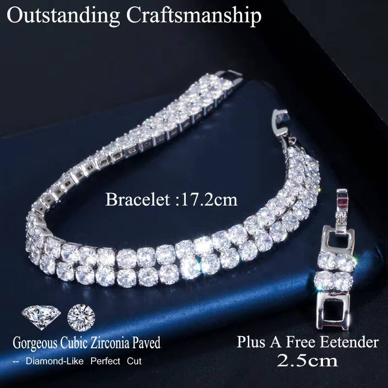 High Quality Dubai Gold 2 Row Iced Out Bling Round Cubic Zirconia Engagement Tennis Bracelet for Women Men Hiphop Bijoux Jewelry