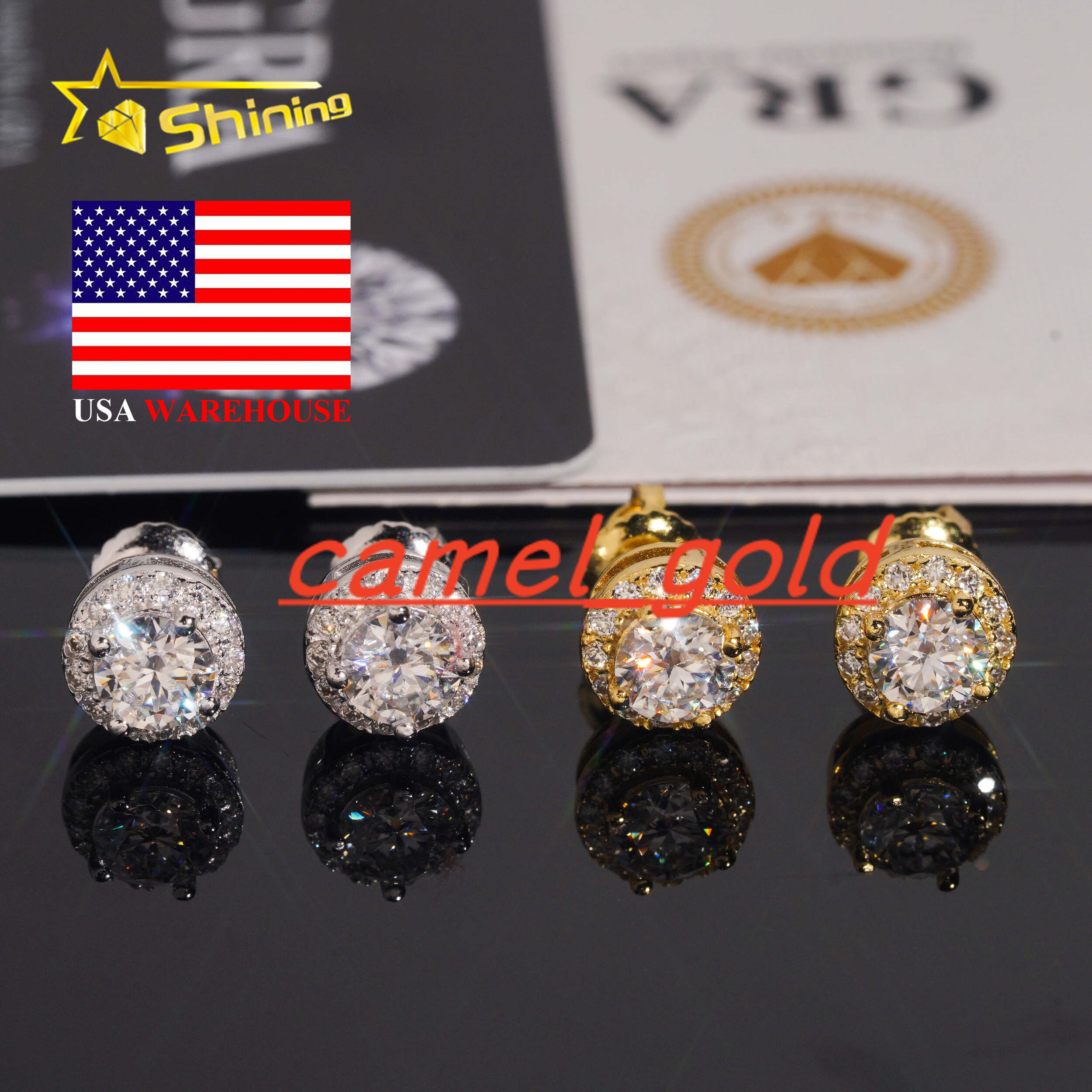 Ready to Ship Classic Prong Setting Hip Hop Earrings 925 Sterling Silver 5MM VVS Round Moissanite Stud Earrings Daily Wear