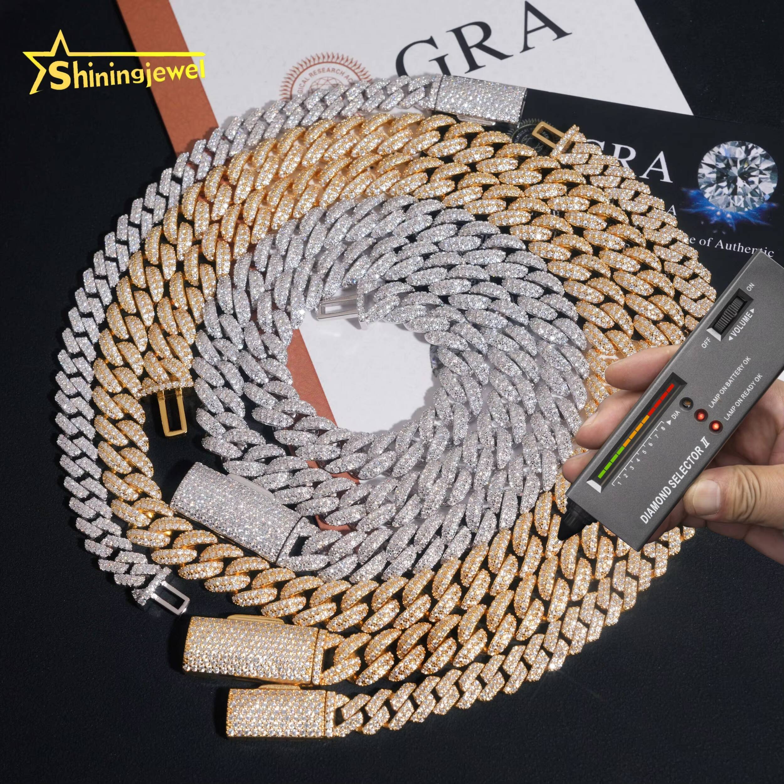 925 Silver Gold Plated 8MM 10MM Moissanite Cuban Link Chain Hip Hop Jewelry Iced Out Men Fashion Moon Shape Cuban Necklace