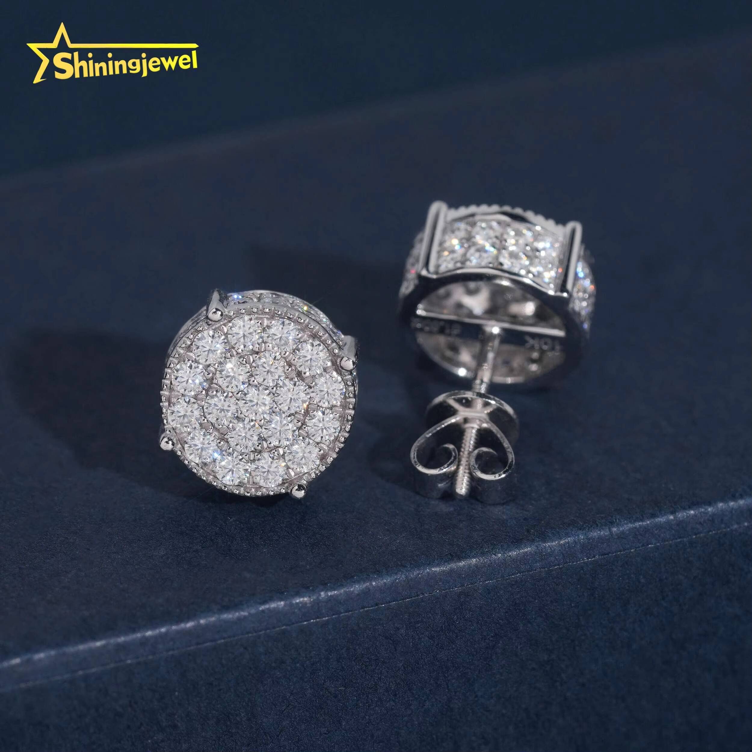 10k Solid Gold Earrings Studs VVS Moissanite Earrings Circle Cluster Rapper Jewelry GRA Certification Iced Out