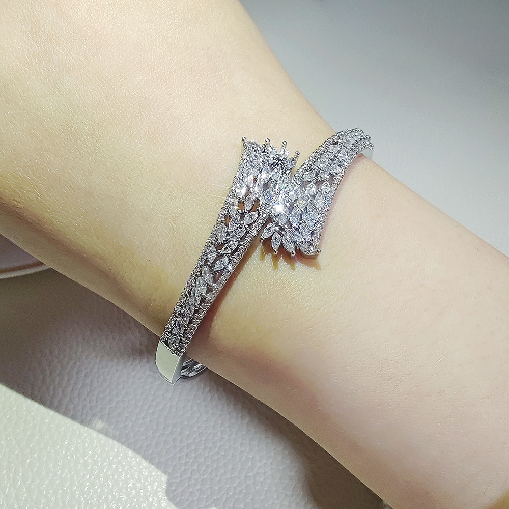 Copper Zircon Open Cuff Bracelet, Japan and Korean Style Zirconium Jewelry