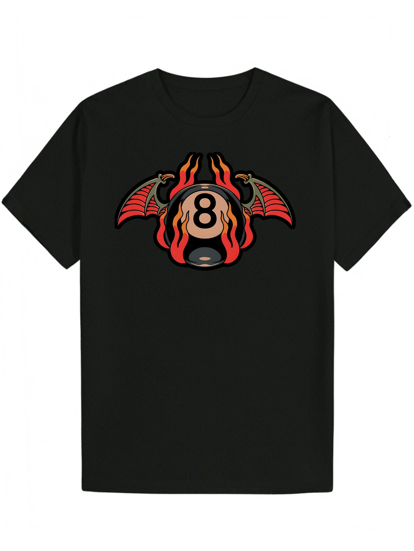 Men's Summer Pattern - Black Crew Neck, Regular Fit, Casual T-Shirt Vampire Skull Print | Polyester fabric