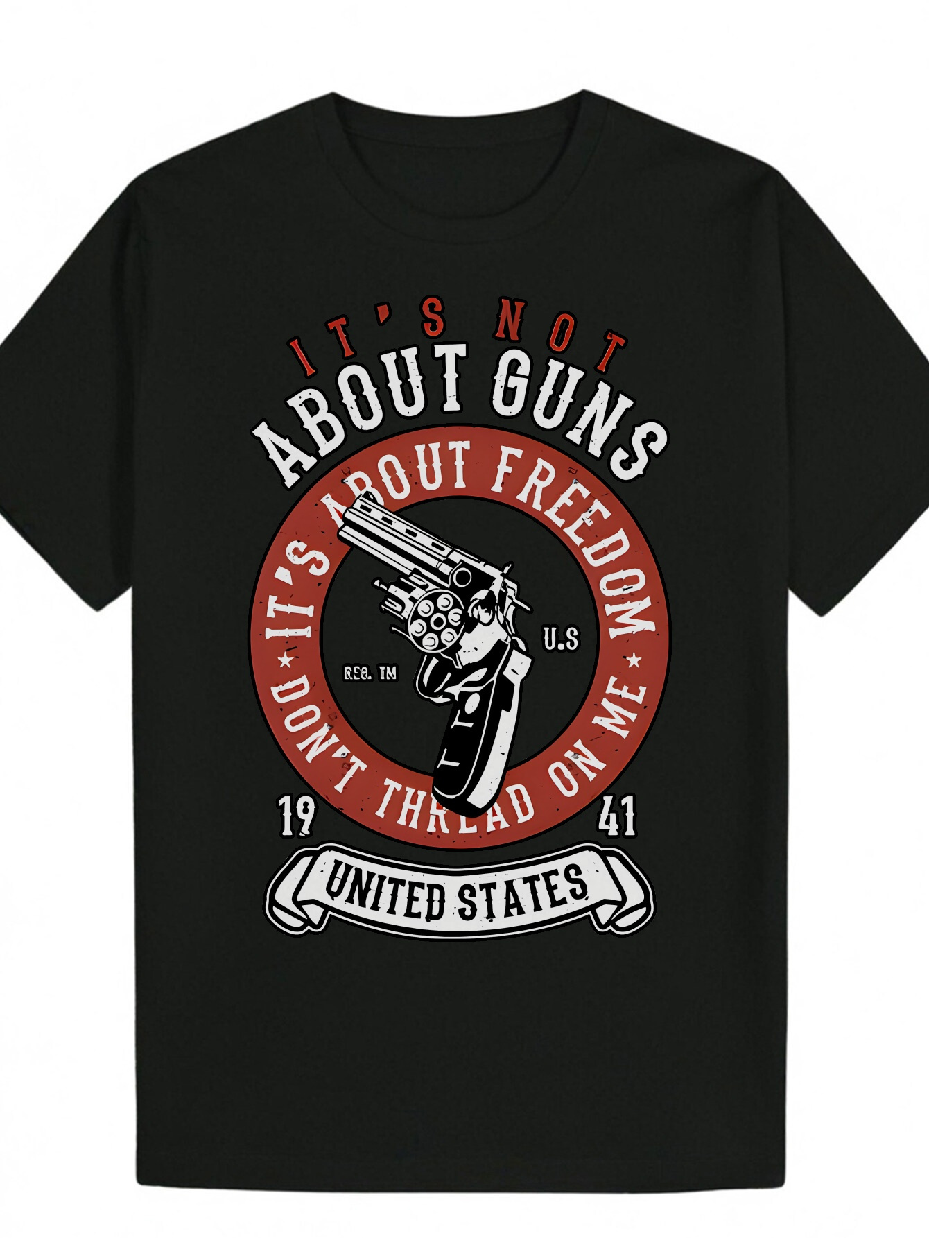 Men's Patriotic Graphic - "This Is Not a Gun" Design Inspired by the Second Amendment, Black Casual Summer T-Shirt with Red/White Revol