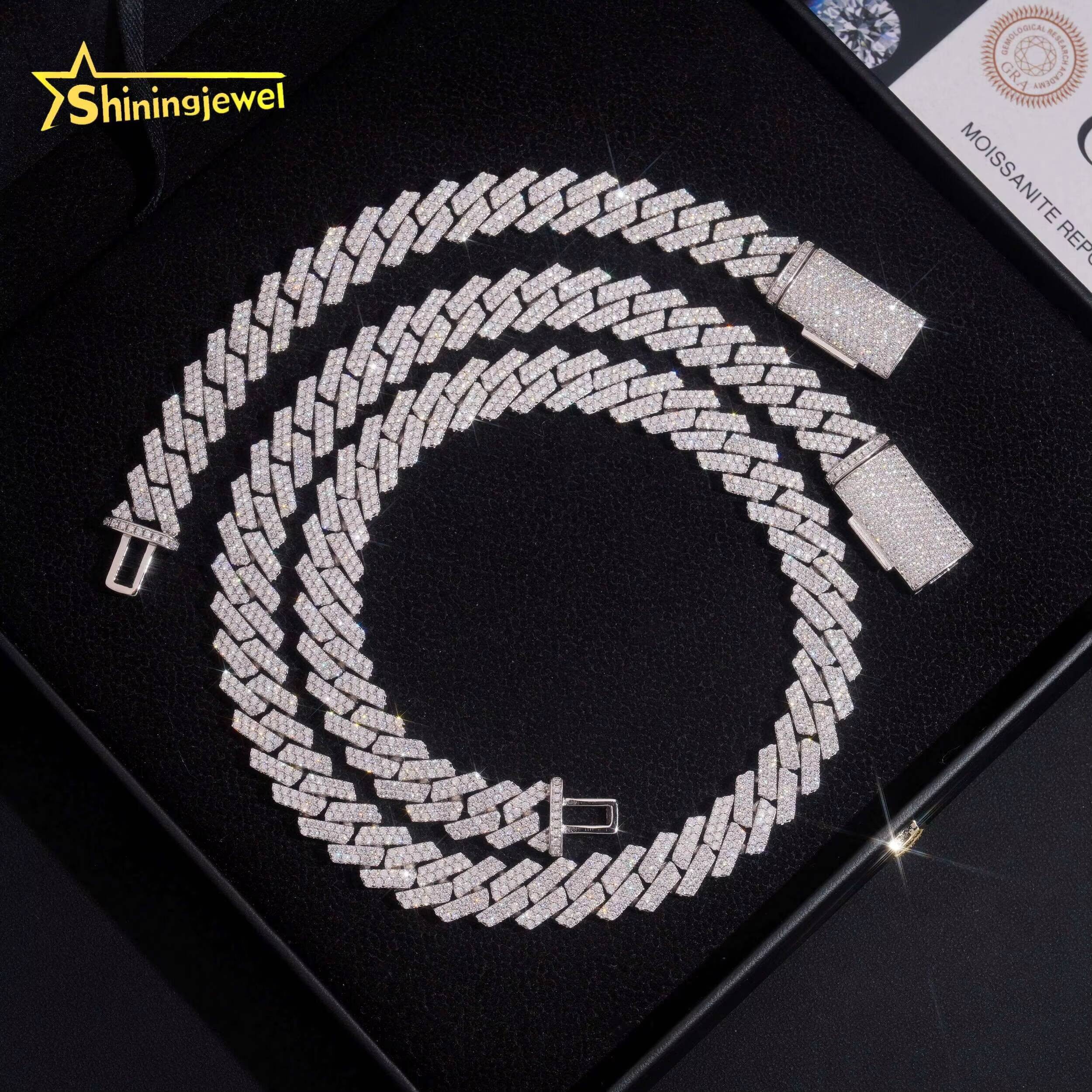 Hot Sale Fine Jewelry Iced Out Hip Hop 13mm 925 Sterling Silver Mens Cuban Link Chain Necklace