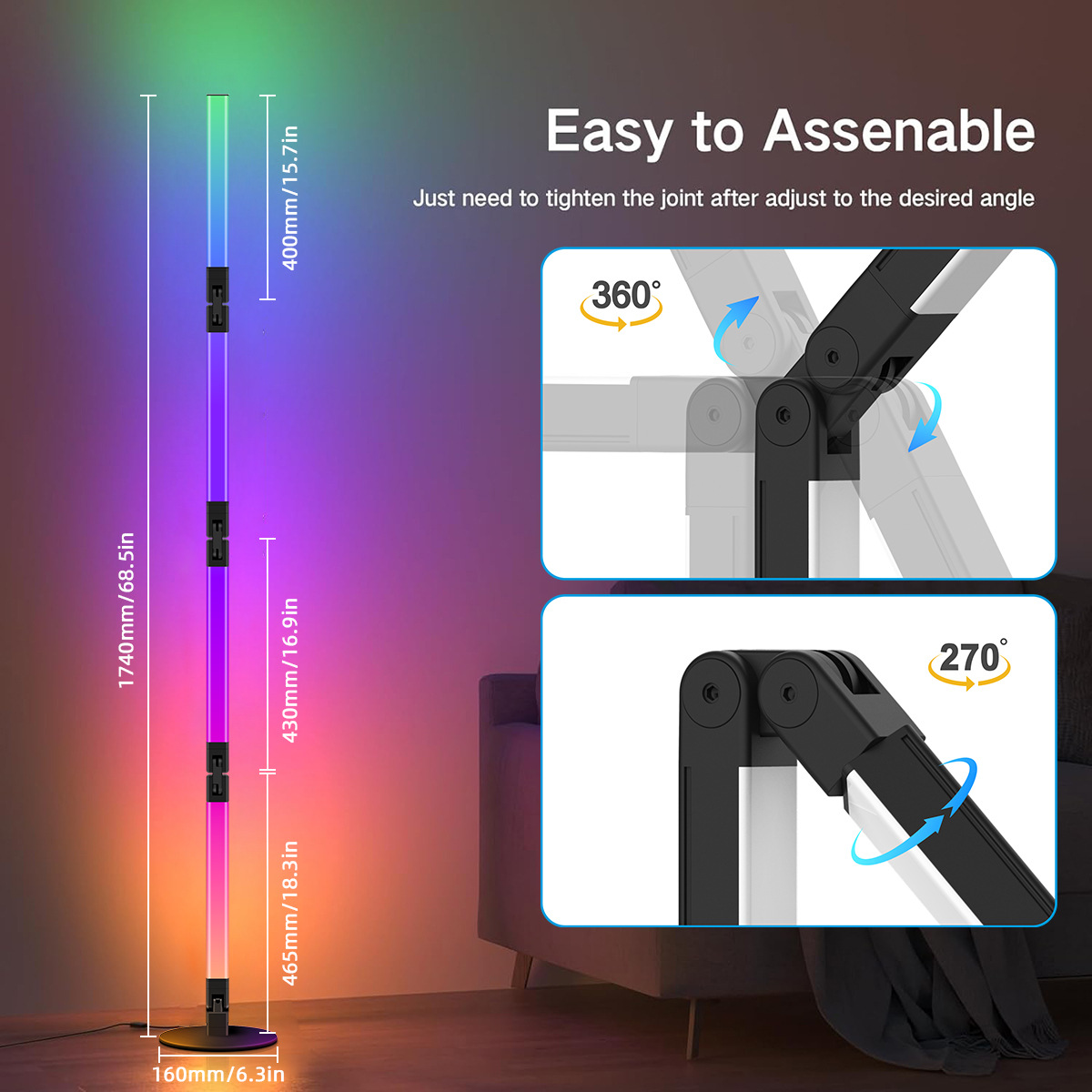 Artistic DIY Folding Bluetooth Floor Light with Ambient Illumination for Living Room Atmosphere Lighting-HCP021